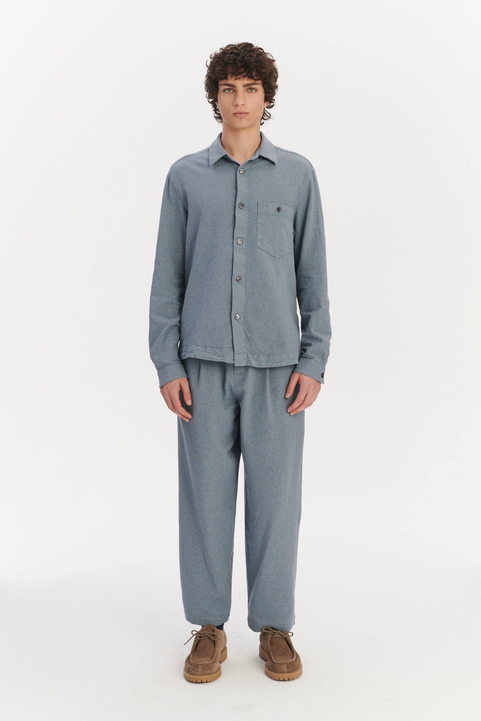 Architects Overshirt in a Pale Sky Blue Italian Recycled Cotton Denim