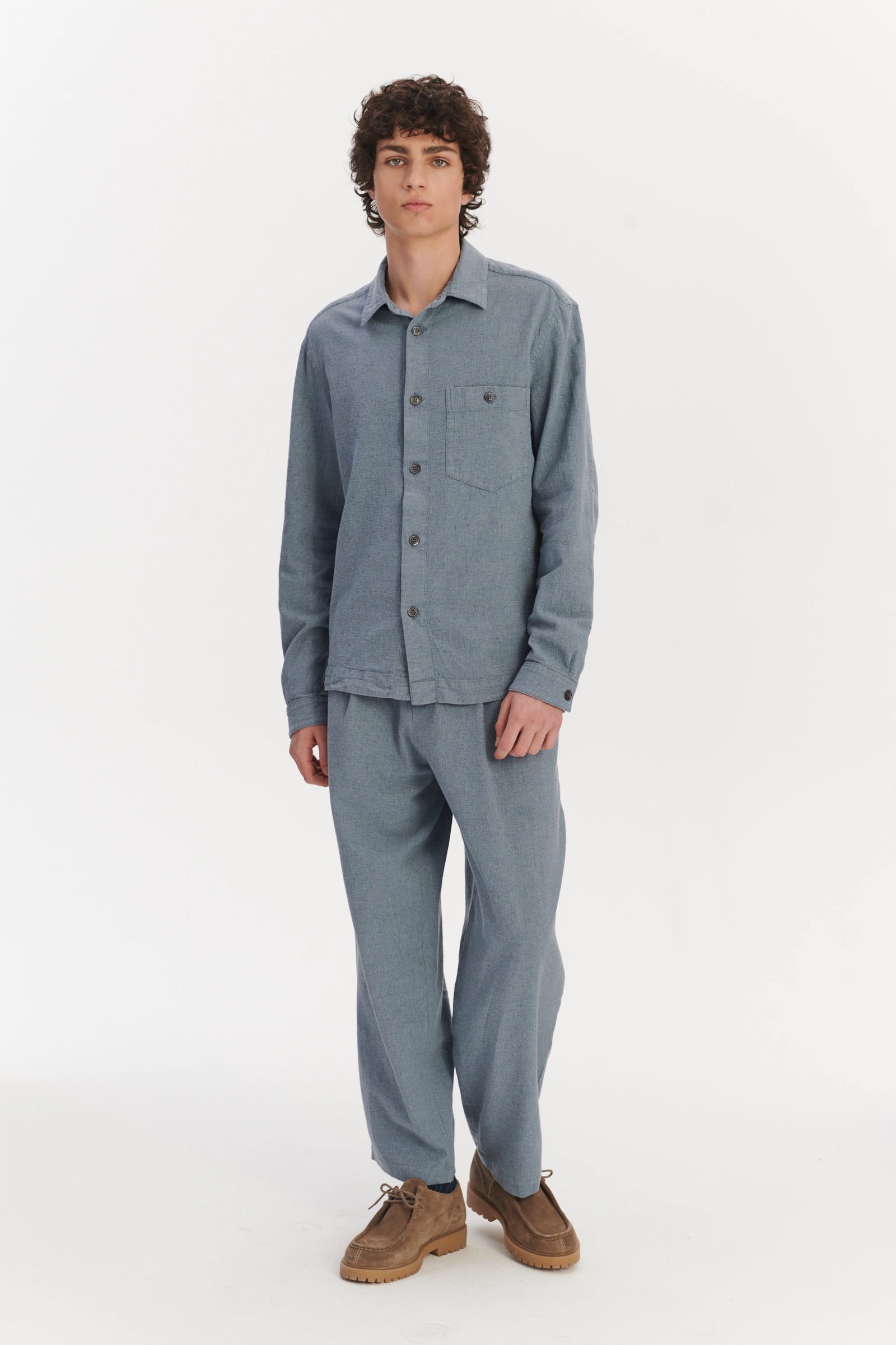 Architects Overshirt in a Pale Sky Blue Italian Recycled Cotton Denim
