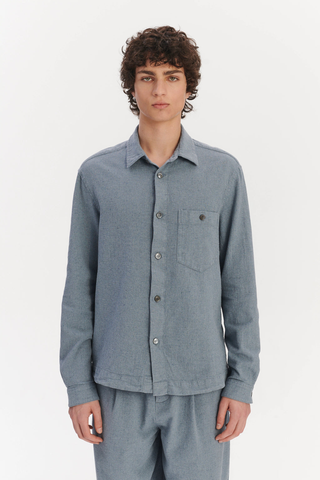 Architects Overshirt Shirt in a Pale Sky Blue Italian Recycled Cotton Denim
