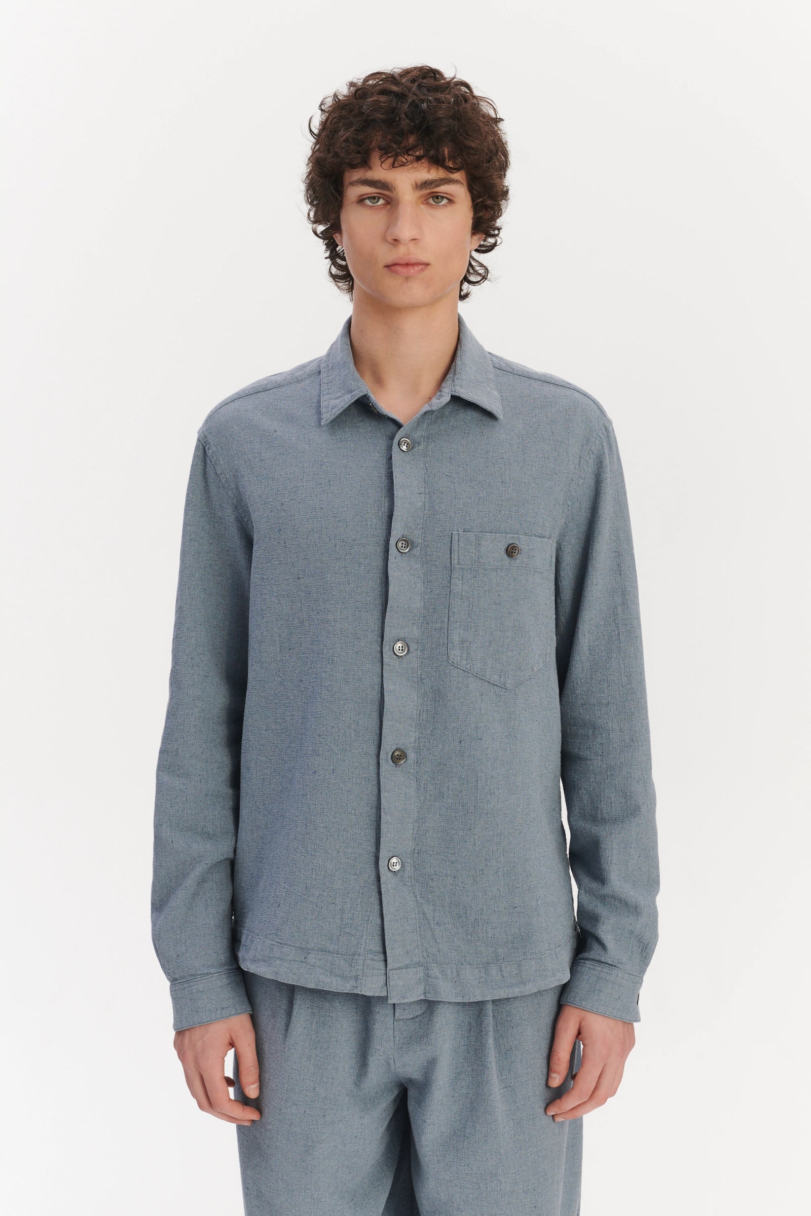 Architects Overshirt in a Pale Sky Blue Italian Recycled Cotton Denim