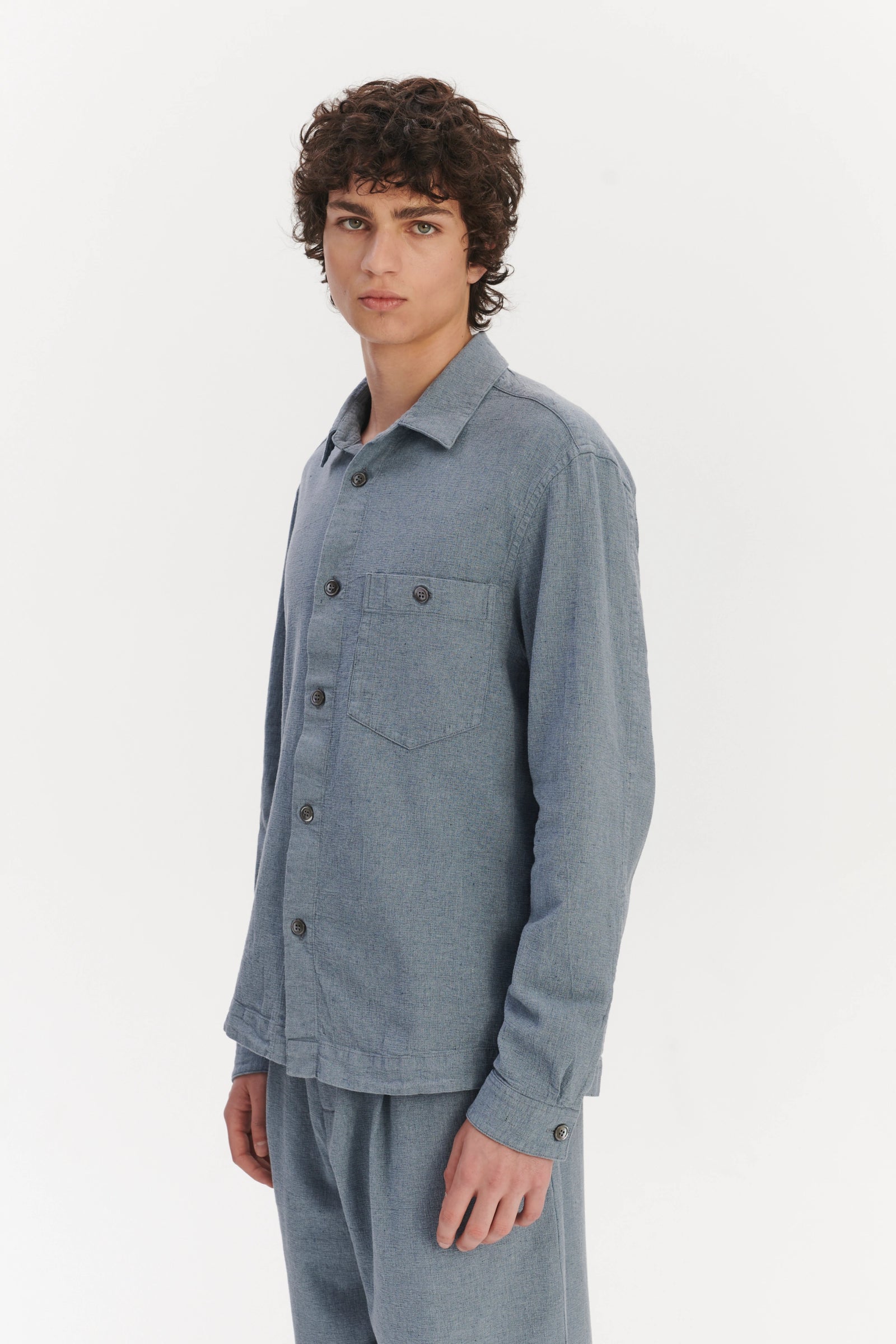 Architects Overshirt in a Pale Sky Blue Italian Recycled Cotton Denim