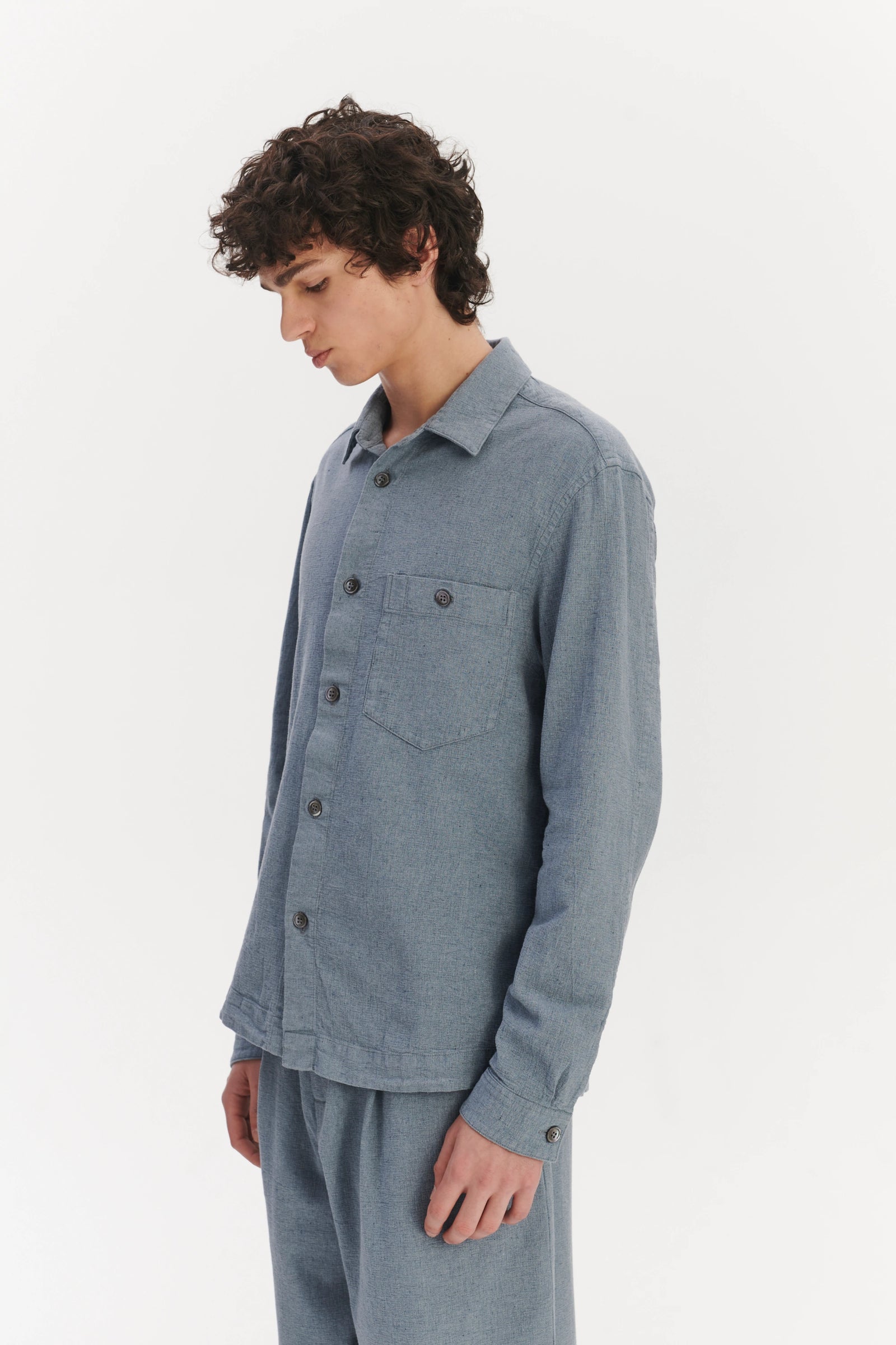 Architects Overshirt in a Pale Sky Blue Italian Recycled Cotton Denim