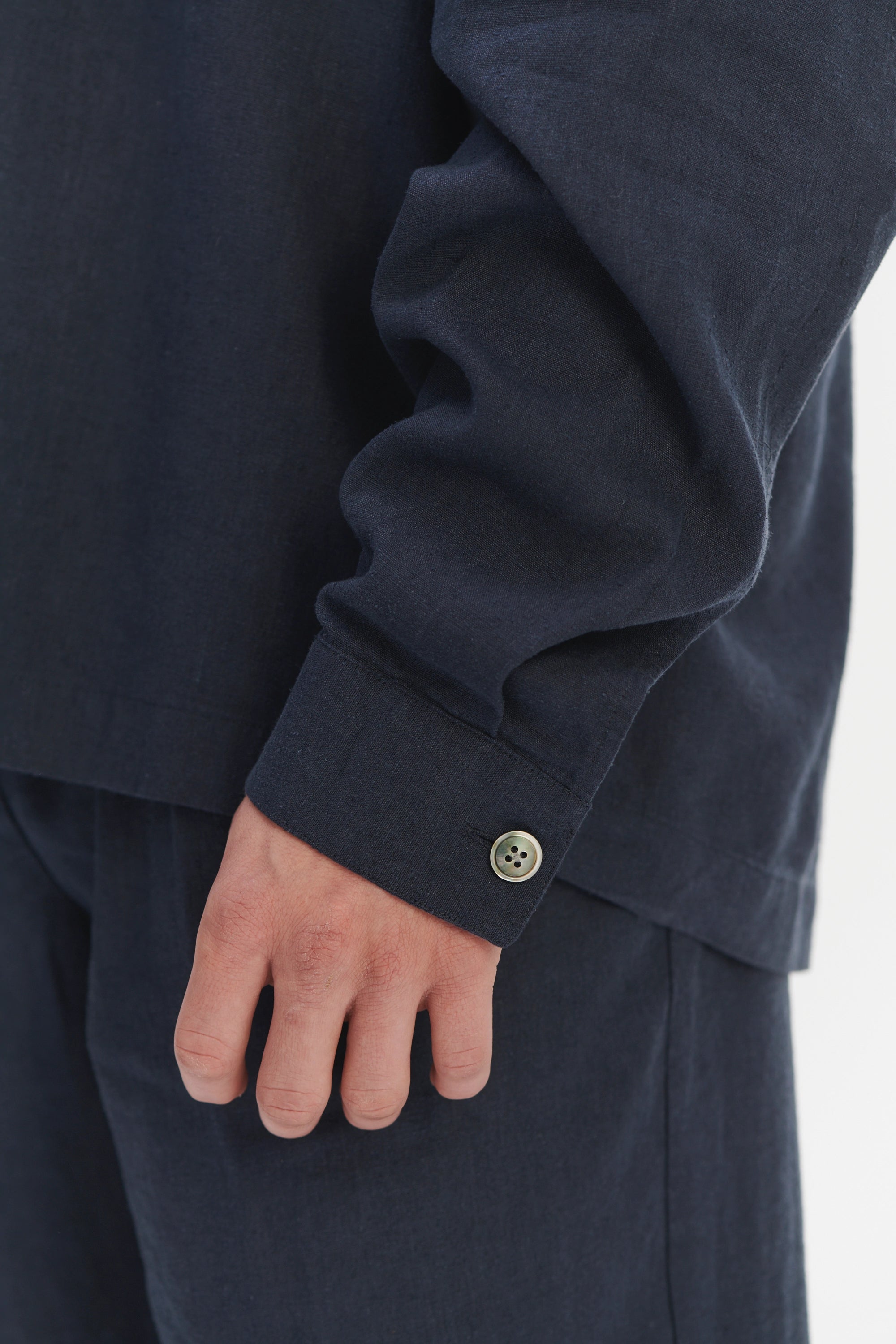 Architects Overshirt in a Navy Blue Mix of Japanese Linen and Silk