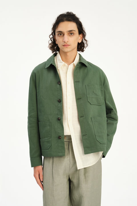 Dijon Workwear Jacket in a Summer Moss Green Japanese Cotton Dijon Workwear Jacket in a Summer Moss Green Japanese Cotton