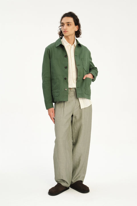 Dijon Workwear Jacket in a Summer Moss Green Japanese Cotton