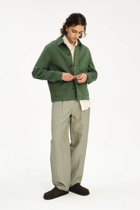 Dijon Workwear Jacket in a Summer Moss Green Japanese Cotton Dijon Workwear Jacket in a Summer Moss Green Japanese Cotton