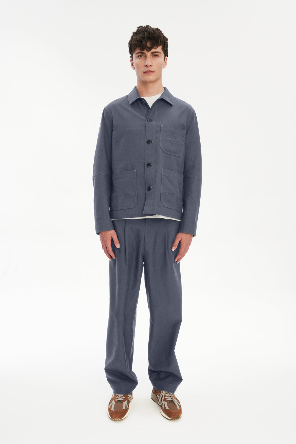 Workwear Jacket in a Steel Blue Subtle Firm Italian Organic Cotton