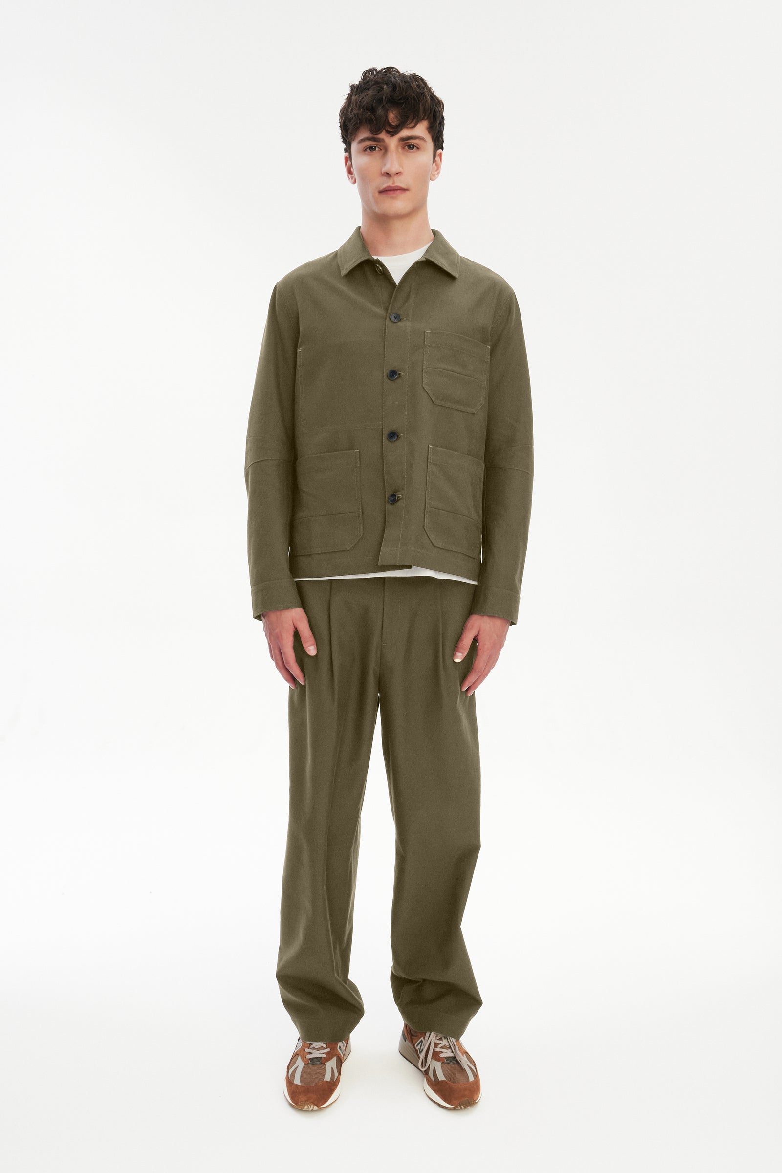 Dijon Workwear Jacket in a Moss Green Italian Organic Cotton