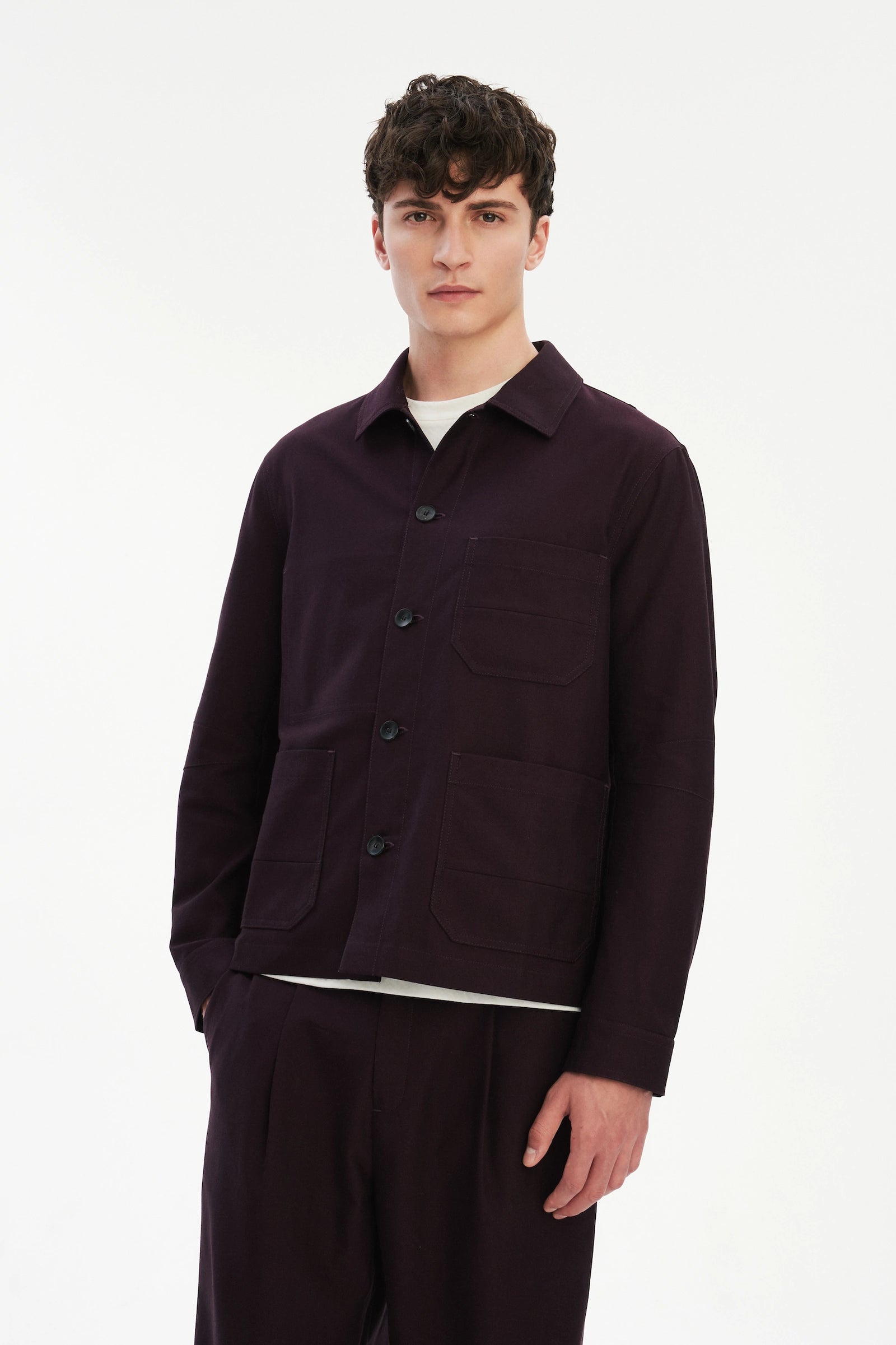 Dijon Workwear Jacket in a Deep Burgundy Red Italian Cotton by Subalpino