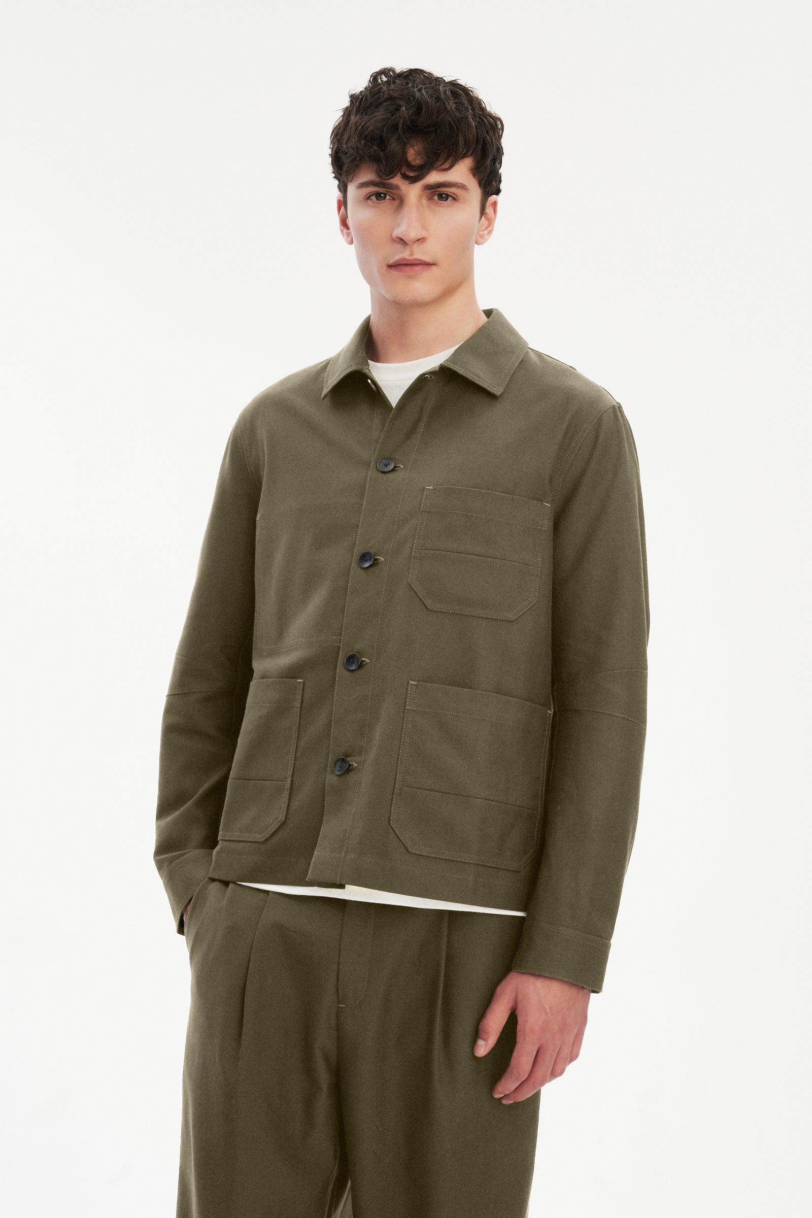 Dijon Workwear Jacket in a Moss Green Italian Organic Cotton