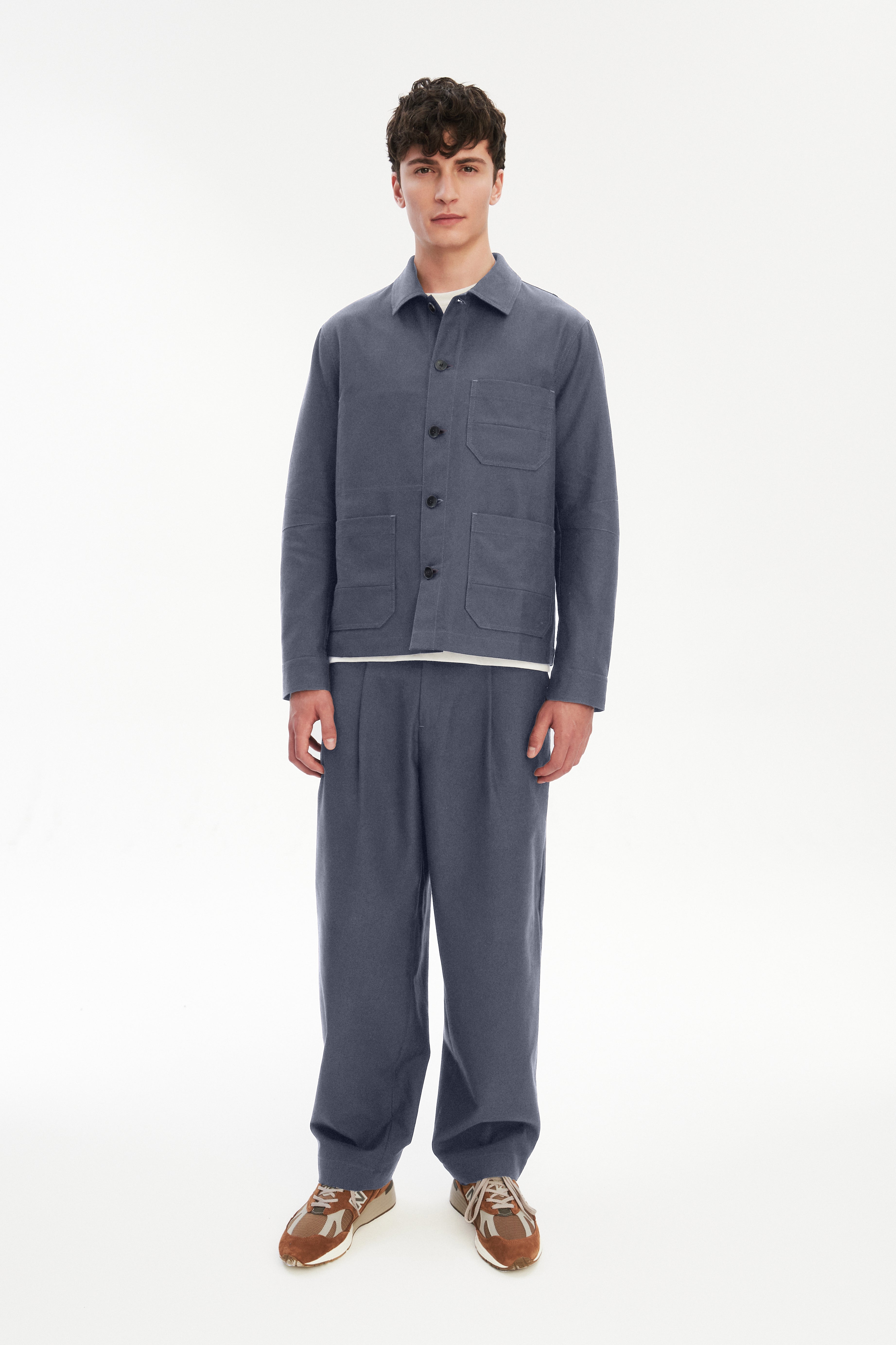 Workwear Jacket in a Steel Blue Subtle Firm Italian Organic Cotton