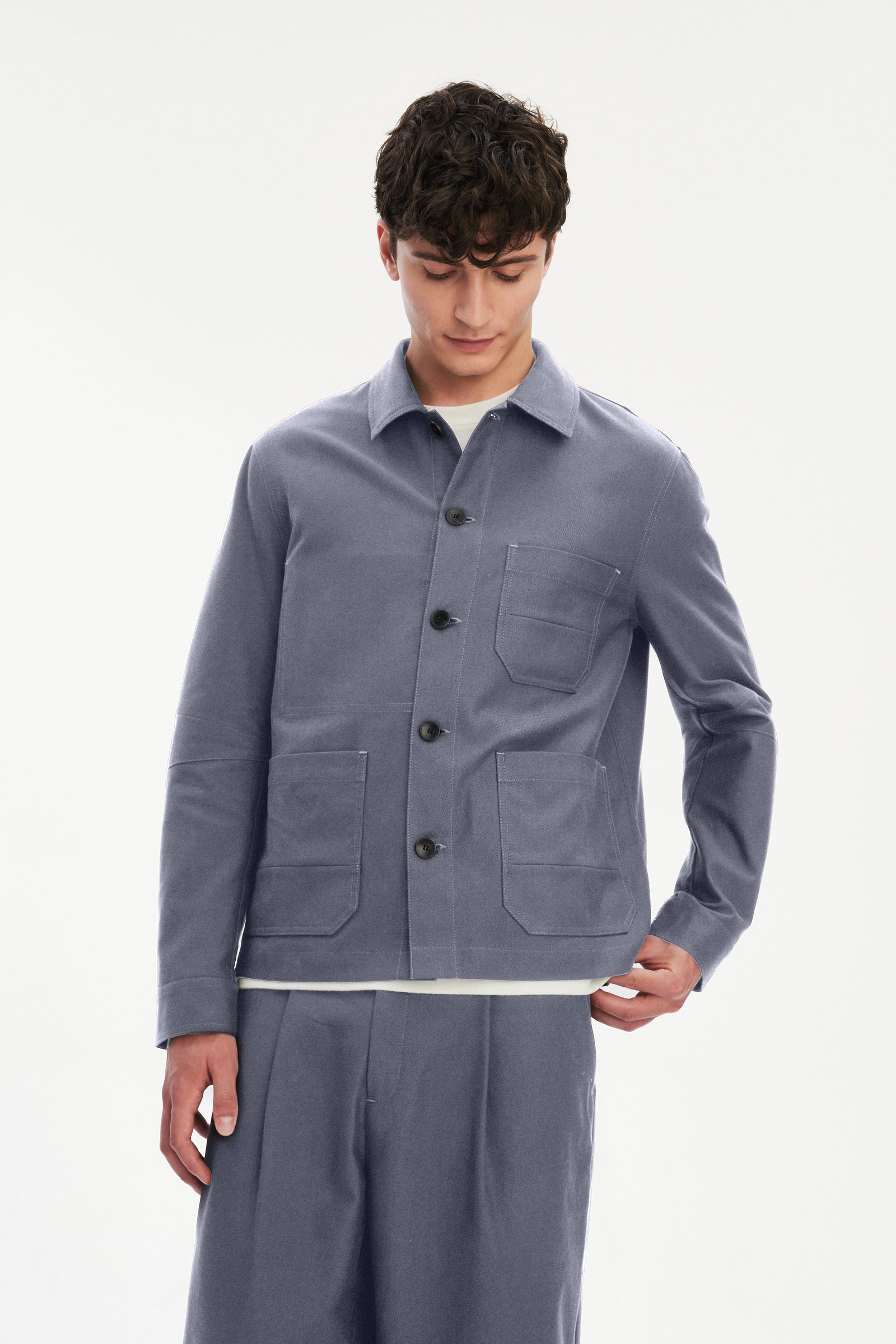 Dijon Workwear Jacket in a Steel Blue Italian Organic Cotton