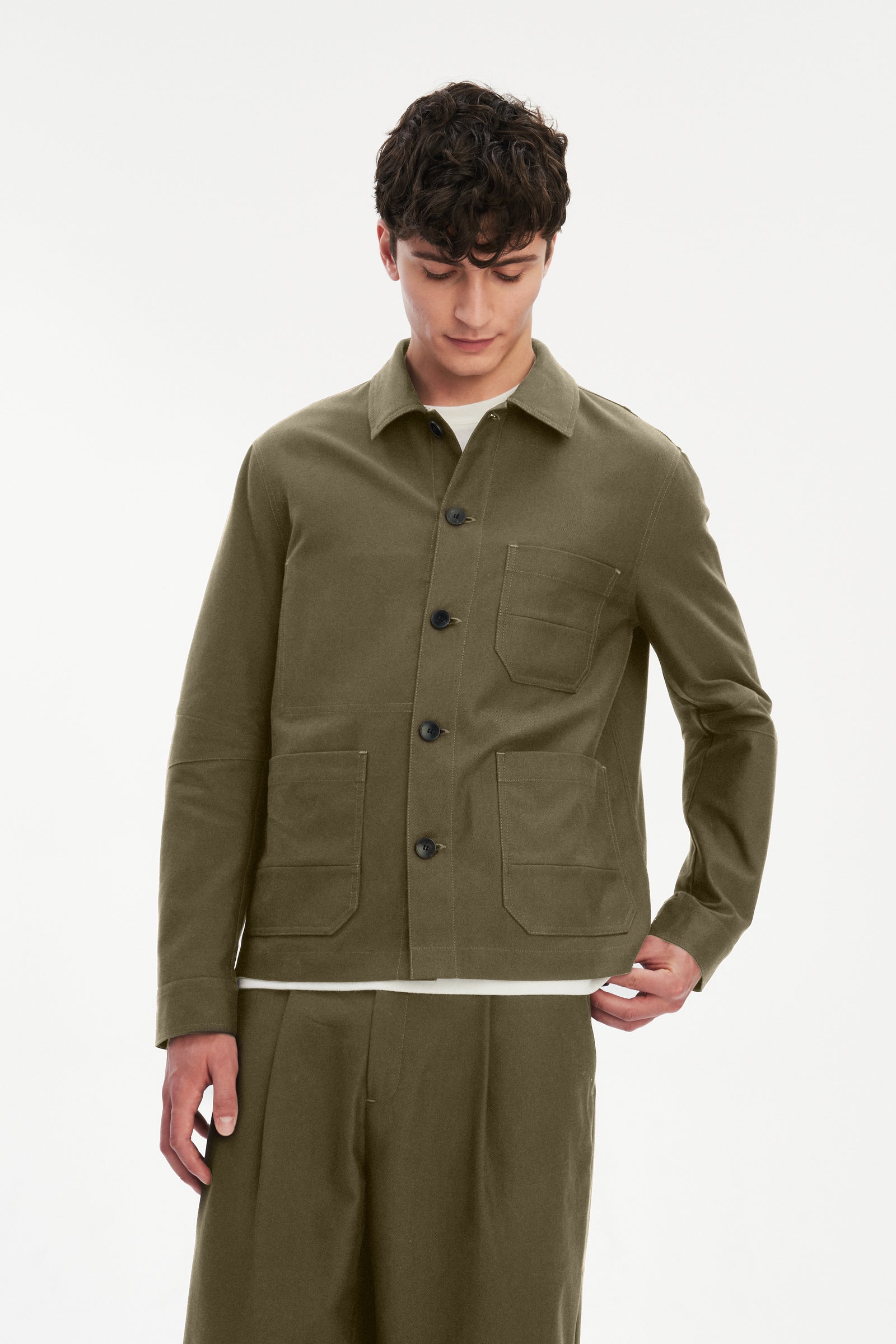 Dijon Workwear Jacket in a Moss Green Italian Organic Cotton