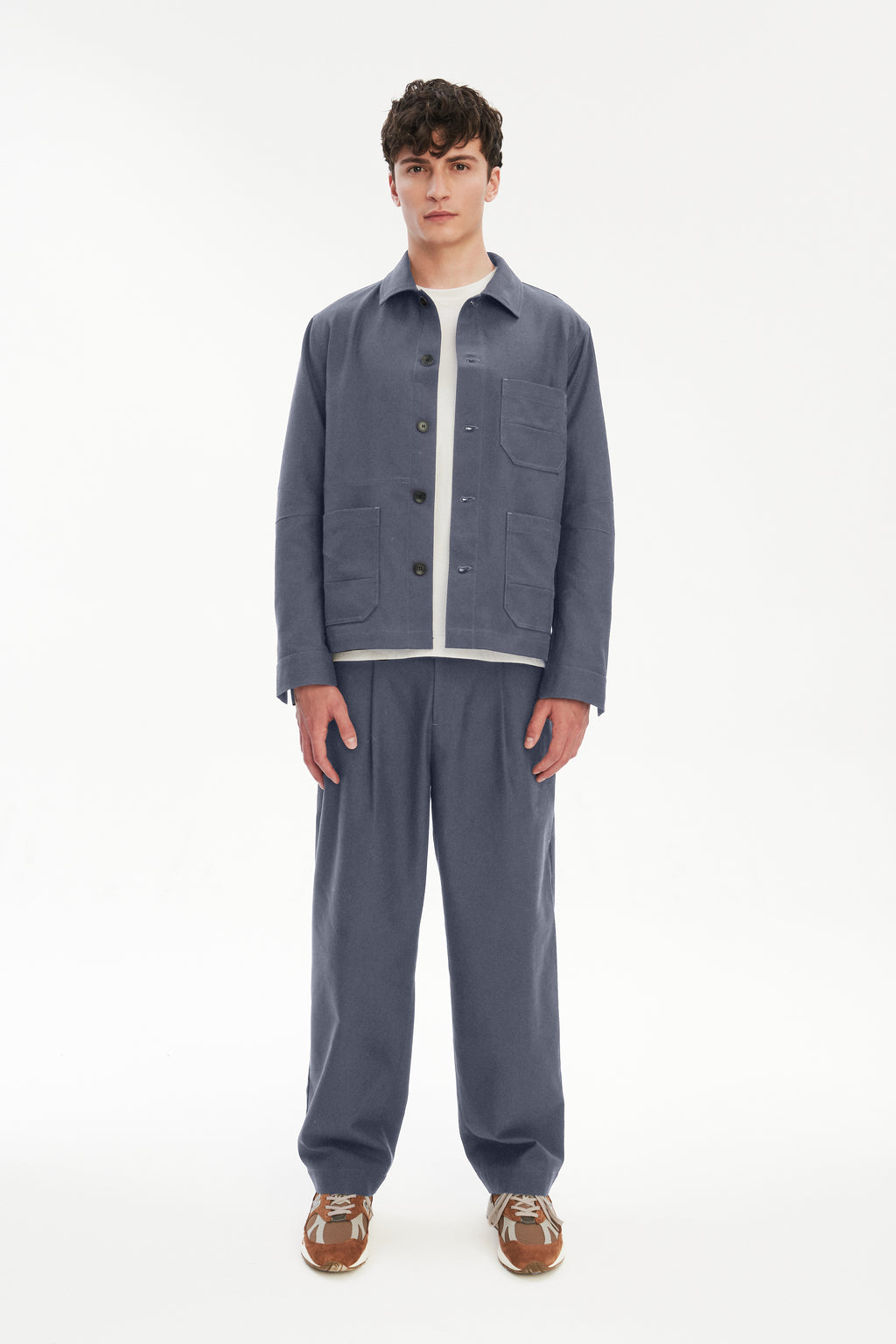 Workwear Jacket in a Steel Blue Subtle Firm Italian Organic Cotton