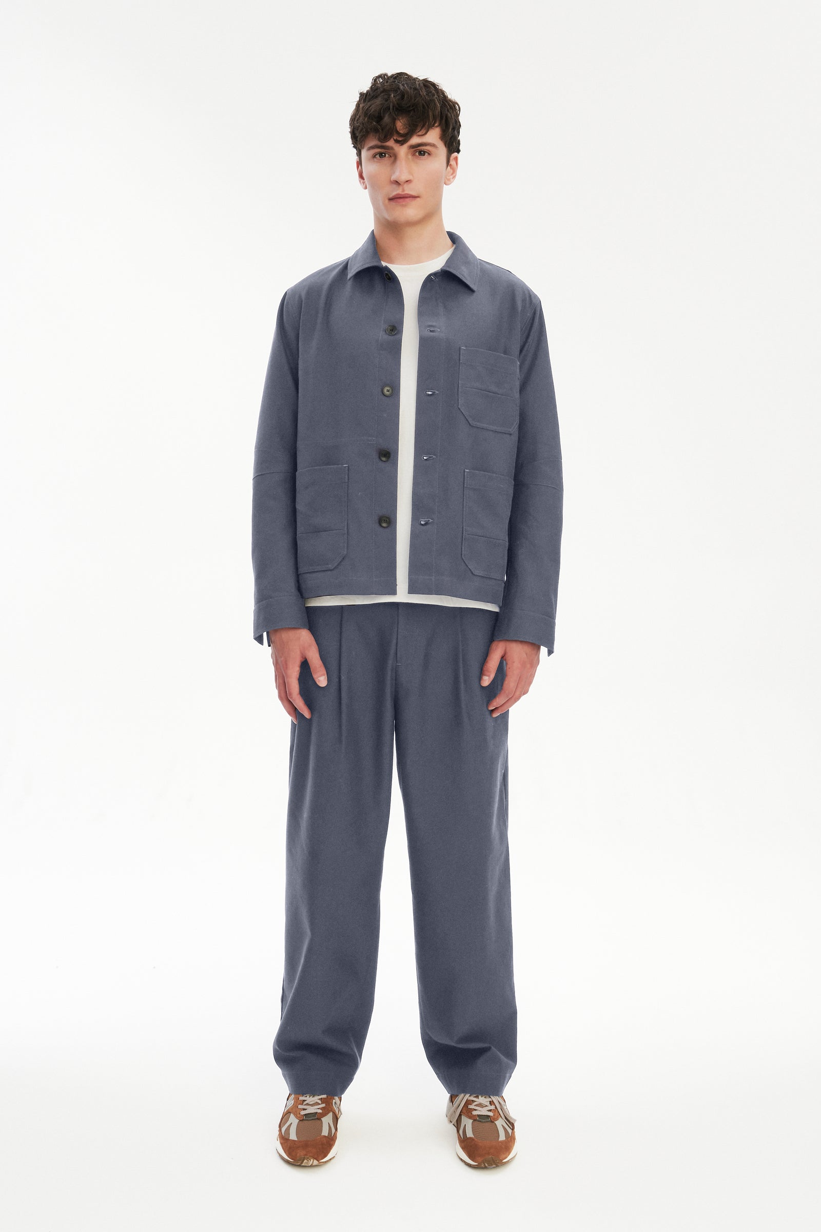 Dijon Workwear Jacket in a Steel Blue Italian Organic Cotton
