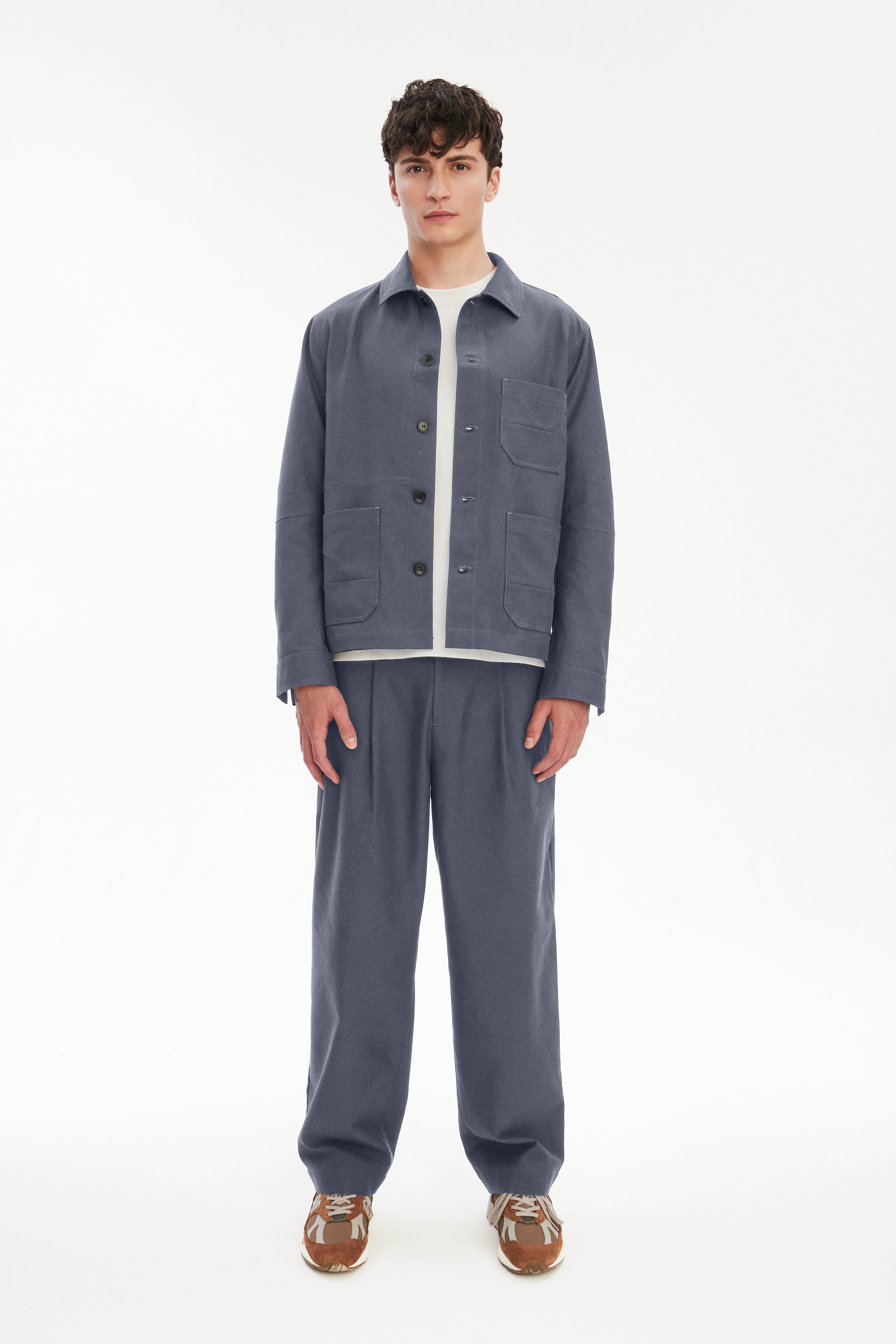 Workwear Jacket in a Steel Blue Subtle Firm Italian Organic Cotton