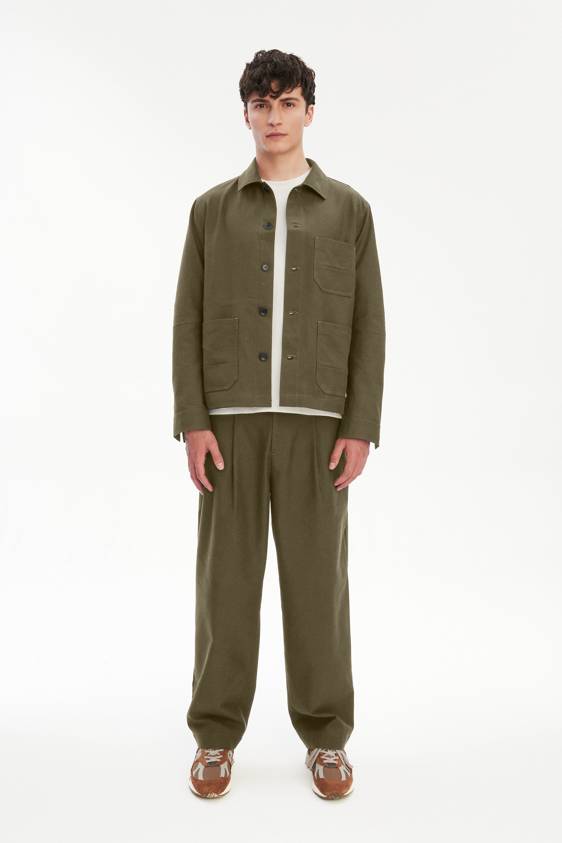 Dijon Workwear Jacket in a Moss Green Subtle Firm Italian Organic Cotton