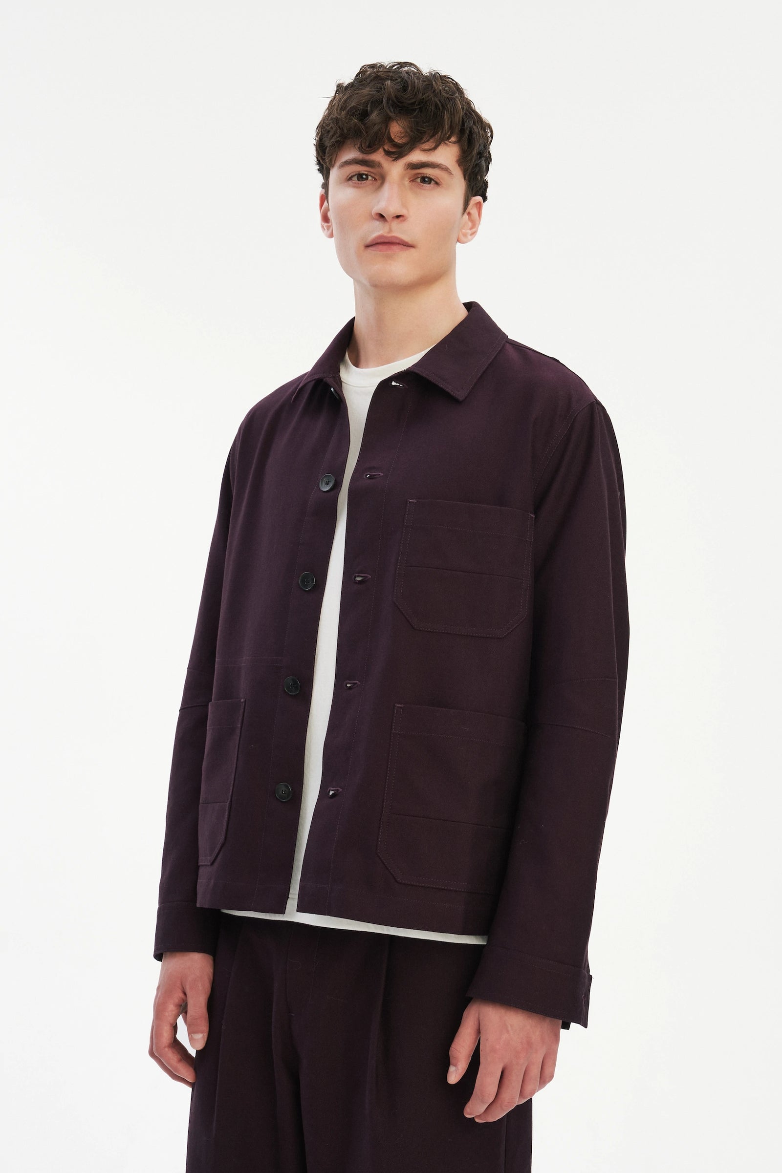 Dijon Workwear Jacket in a Deep Burgundy Red Italian Cotton by Subalpino