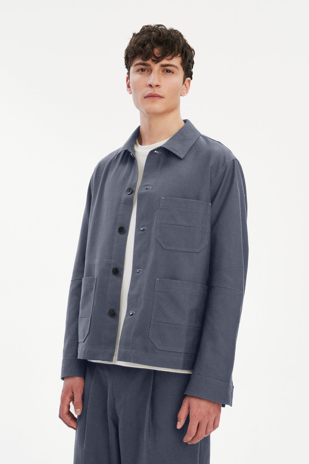Workwear Jacket in a Steel Blue Subtle Firm Italian Organic Cotton