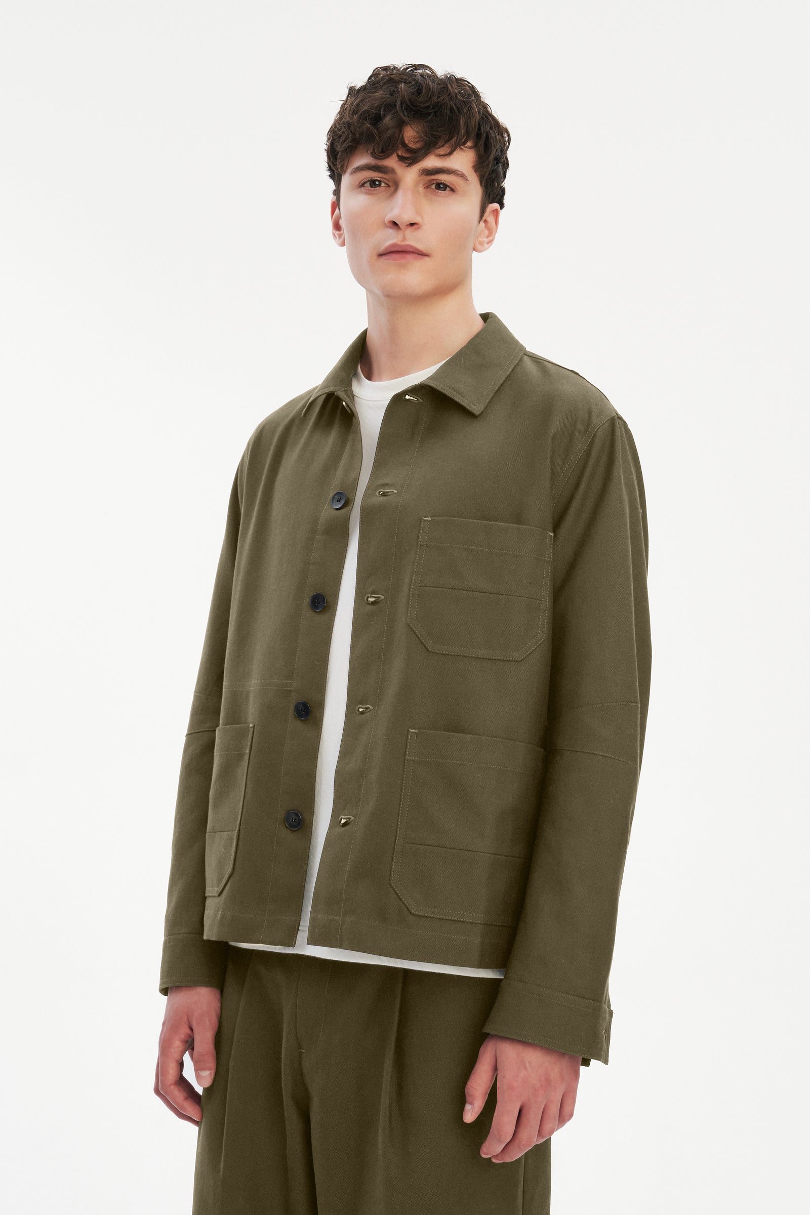 Dijon Workwear Jacket in a Moss Green Italian Organic Cotton