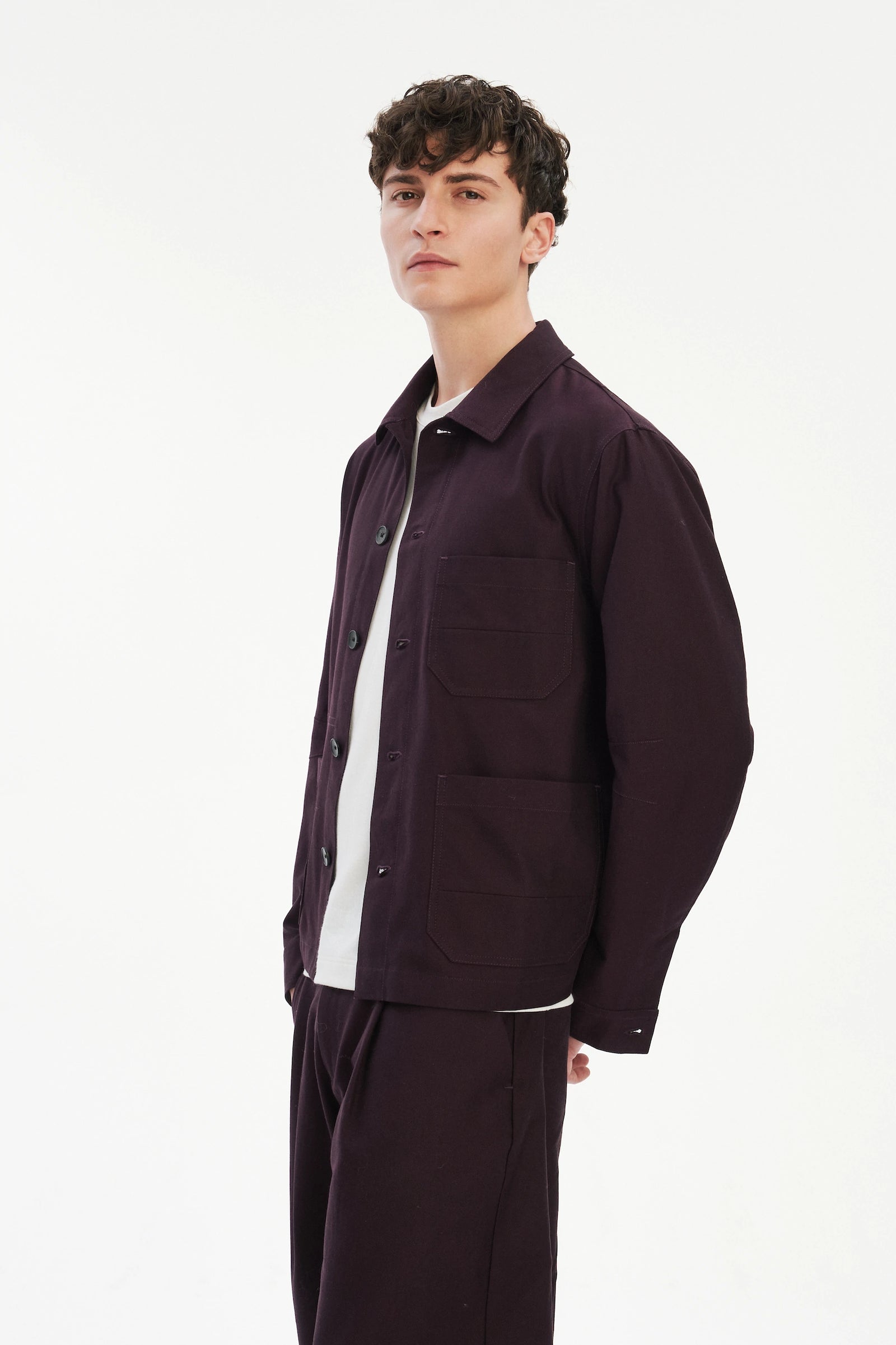 Dijon Workwear Jacket in a Deep Burgundy Red Italian Cotton by Subalpino