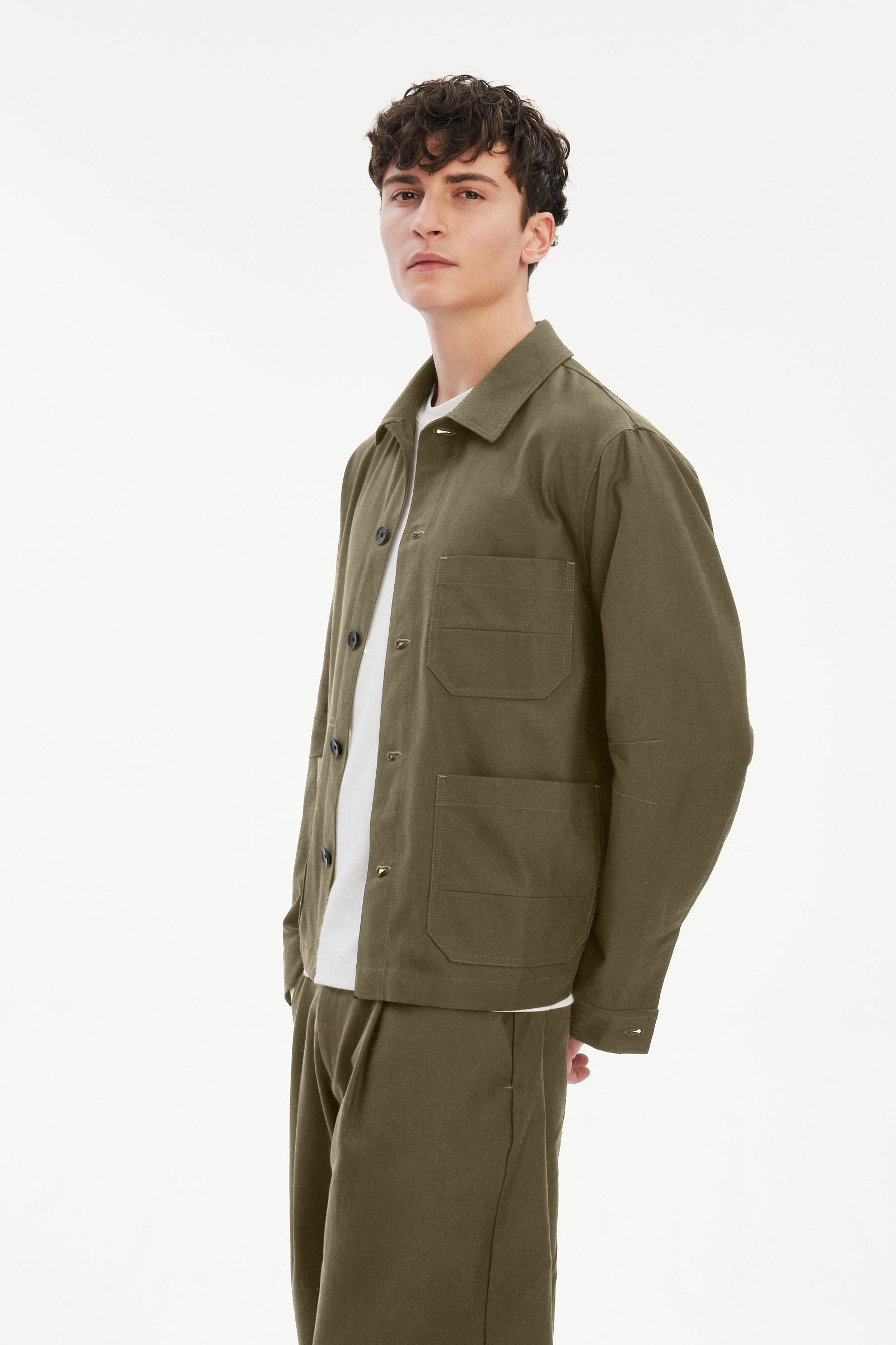 Dijon Workwear Jacket in a Moss Green Italian Organic Cotton