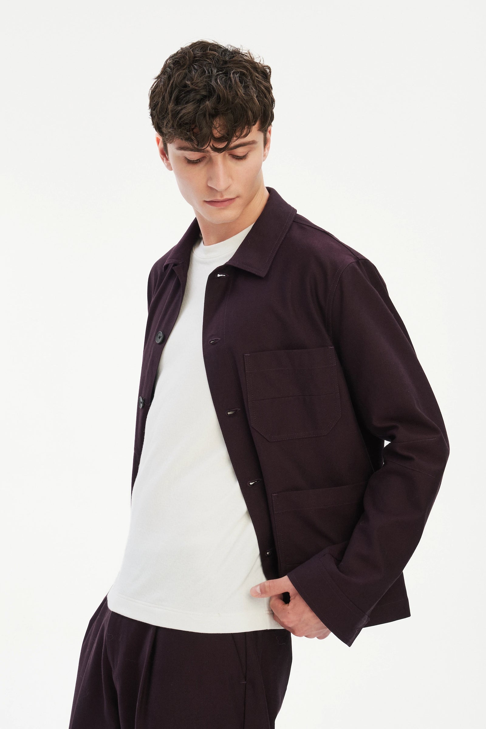 Dijon Workwear Jacket in a Deep Burgundy Red Italian Cotton by Subalpino