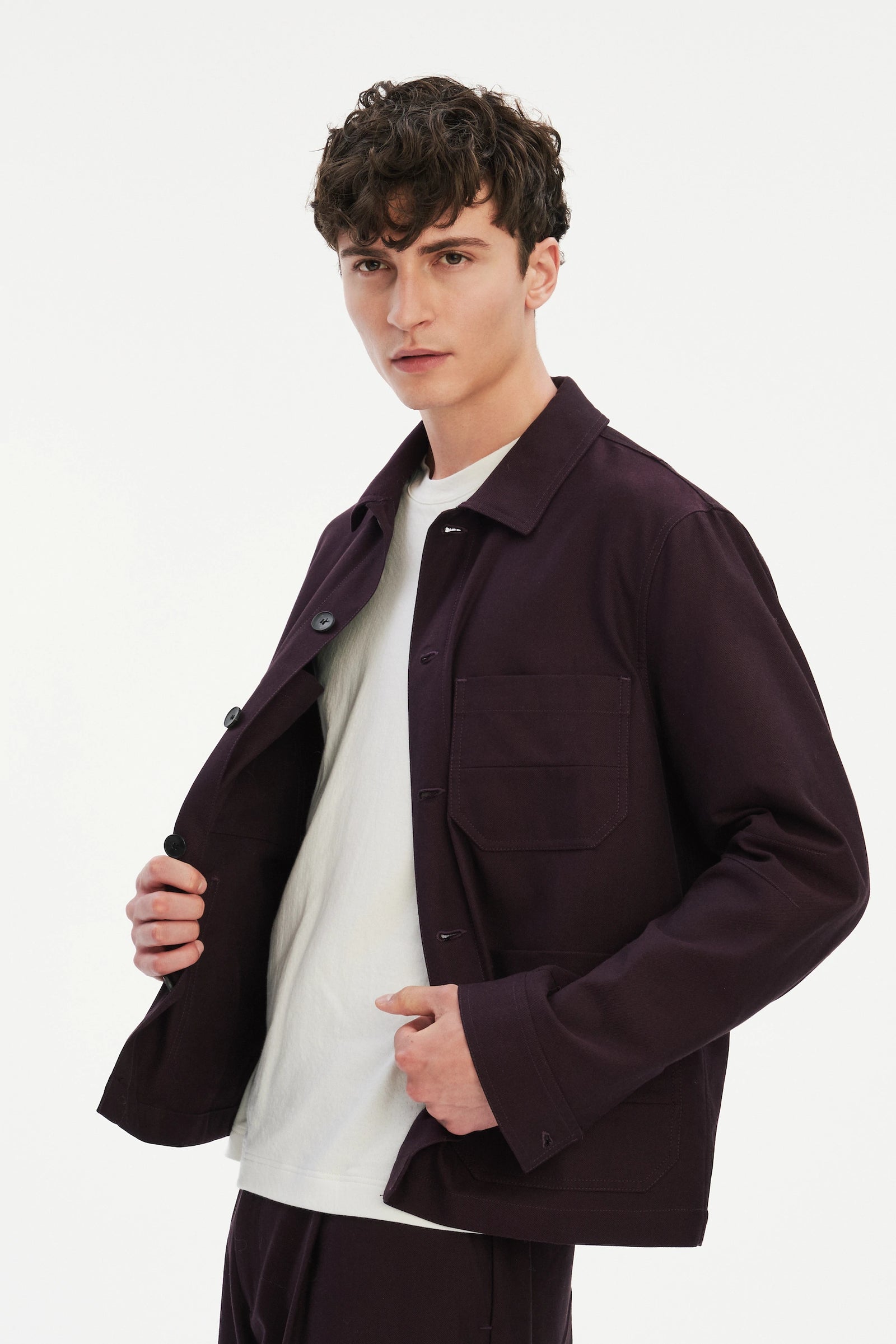 Dijon Workwear Jacket in a Deep Burgundy Red Italian Cotton by Subalpino