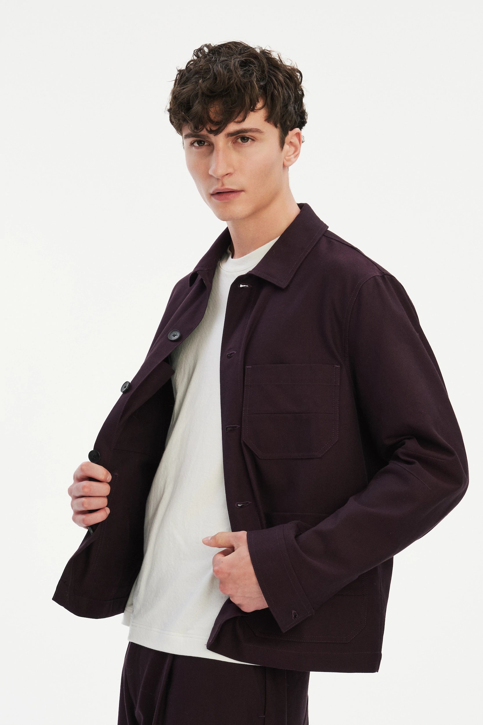 Workwear Jacket in the Wine Finest Italian Cotton by Subalpino