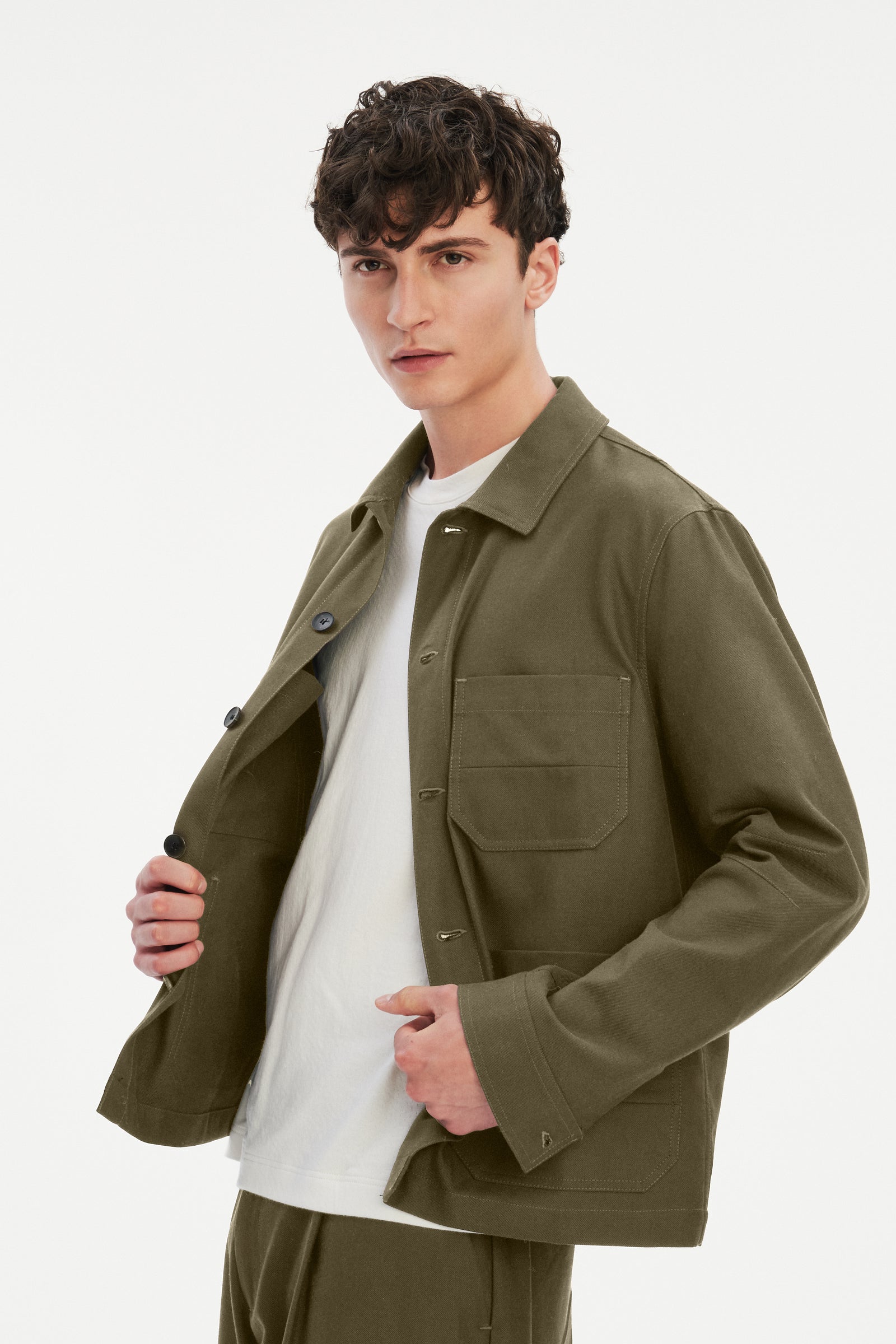 Dijon Workwear Jacket in a Moss Green Italian Organic Cotton