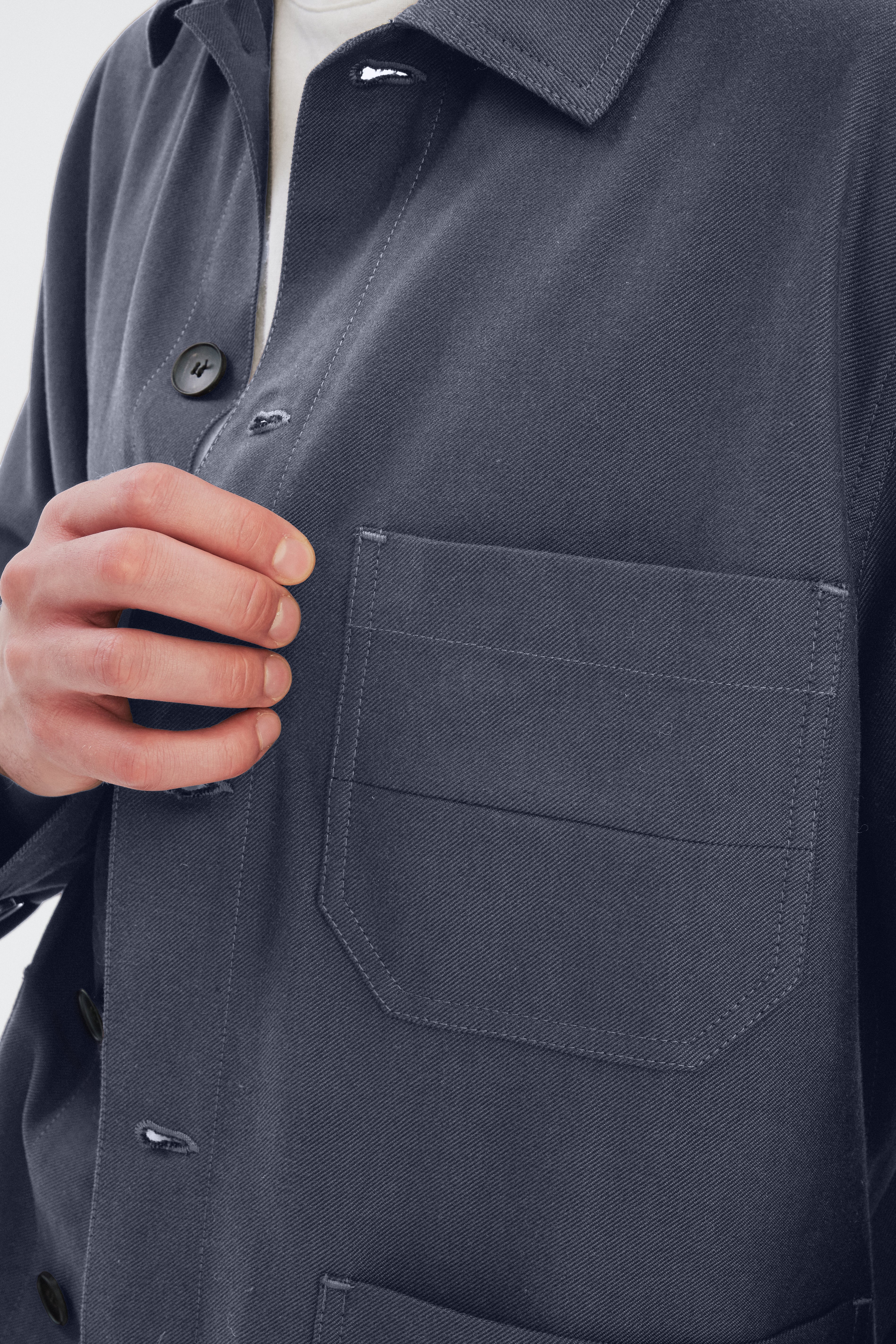 Workwear Jacket in a Steel Blue Subtle Firm Italian Organic Cotton