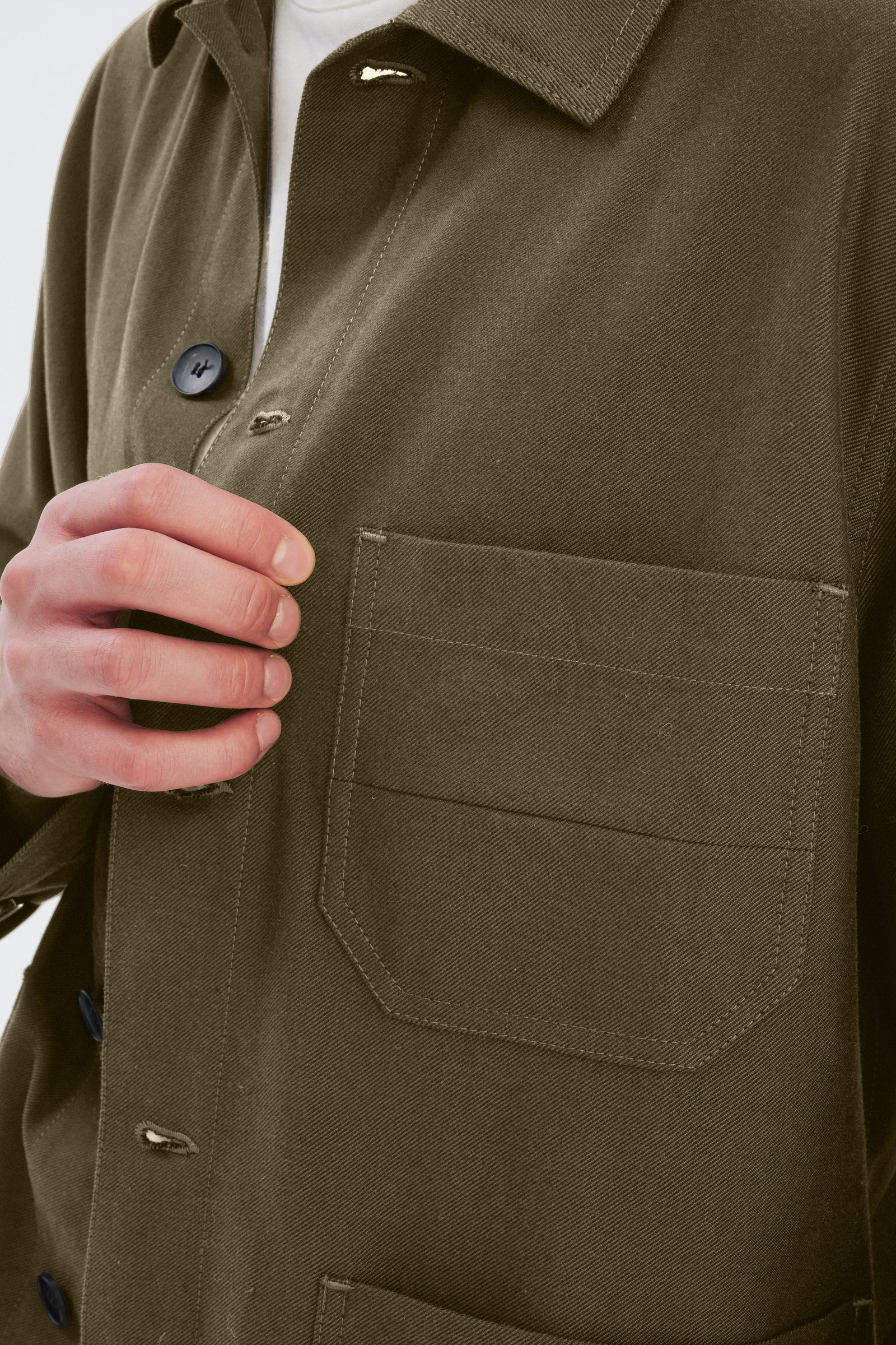 Dijon Workwear Jacket in a Moss Green Italian Organic Cotton