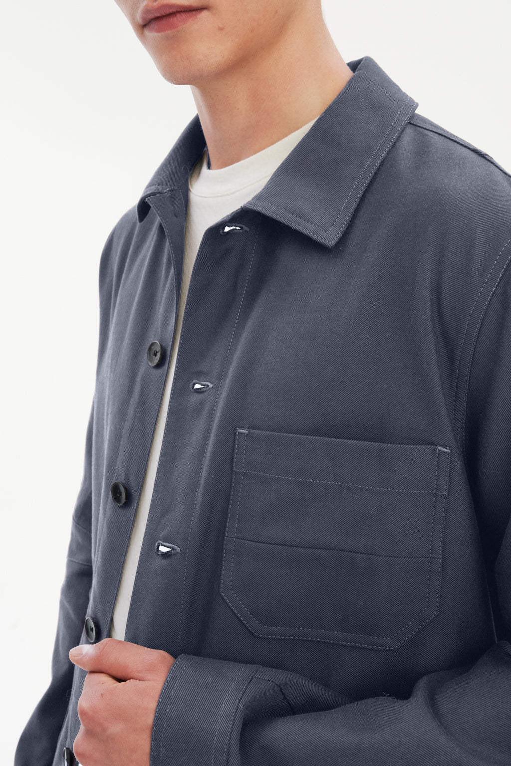 Workwear Jacket in a Steel Blue Subtle Firm Italian Organic Cotton