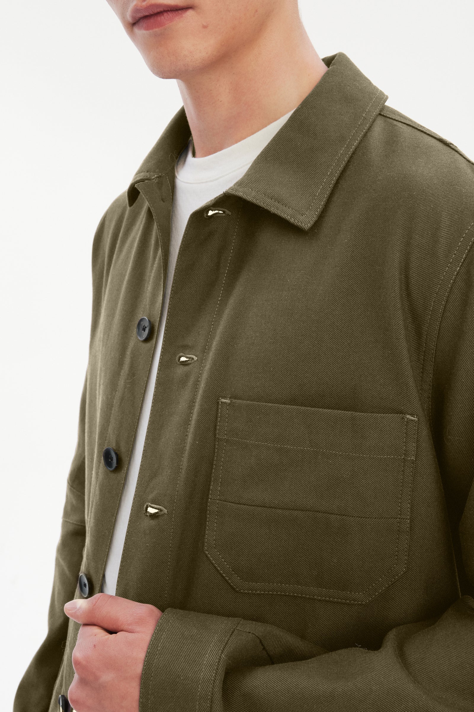 Dijon Workwear Jacket in a Moss Green Italian Organic Cotton