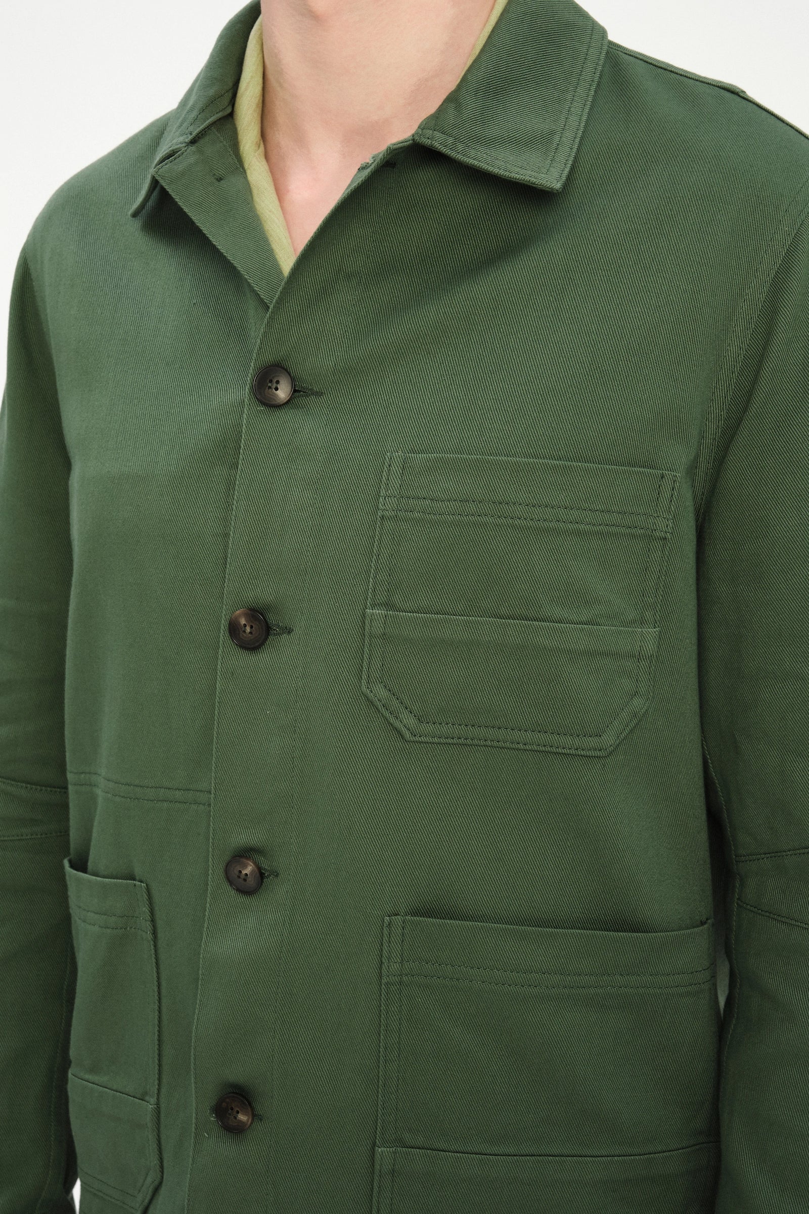Dijon Workwear Jacket in a Summer Moss Green Japanese Cotton