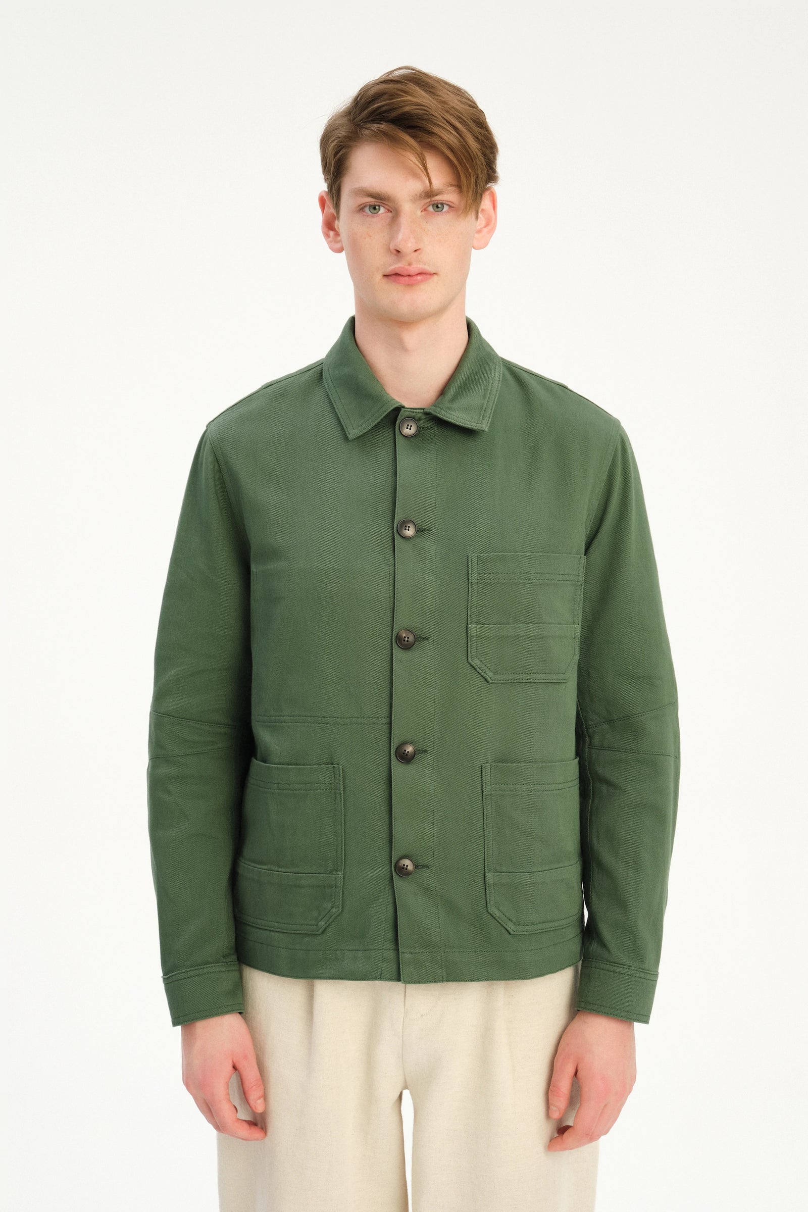 Dijon Workwear Jacket in a Summer Moss Green Japanese Cotton