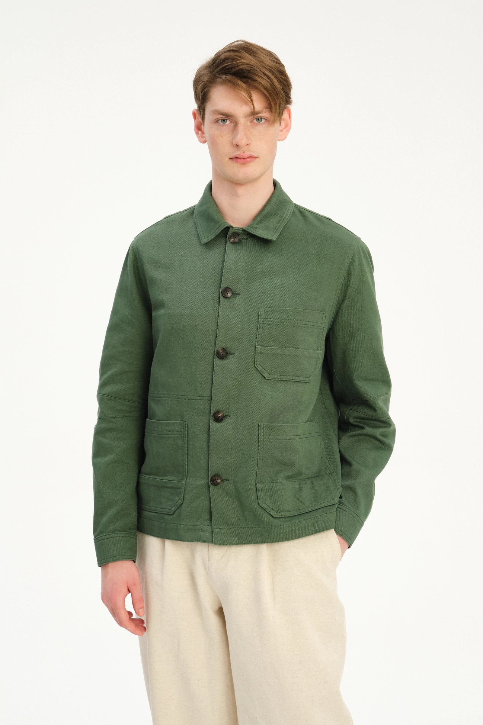 Dijon Workwear Jacket in a Summer Moss Green Japanese Cotton