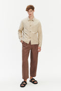 Workwear Jacket in a Blend of Cotton and Linen in Beige