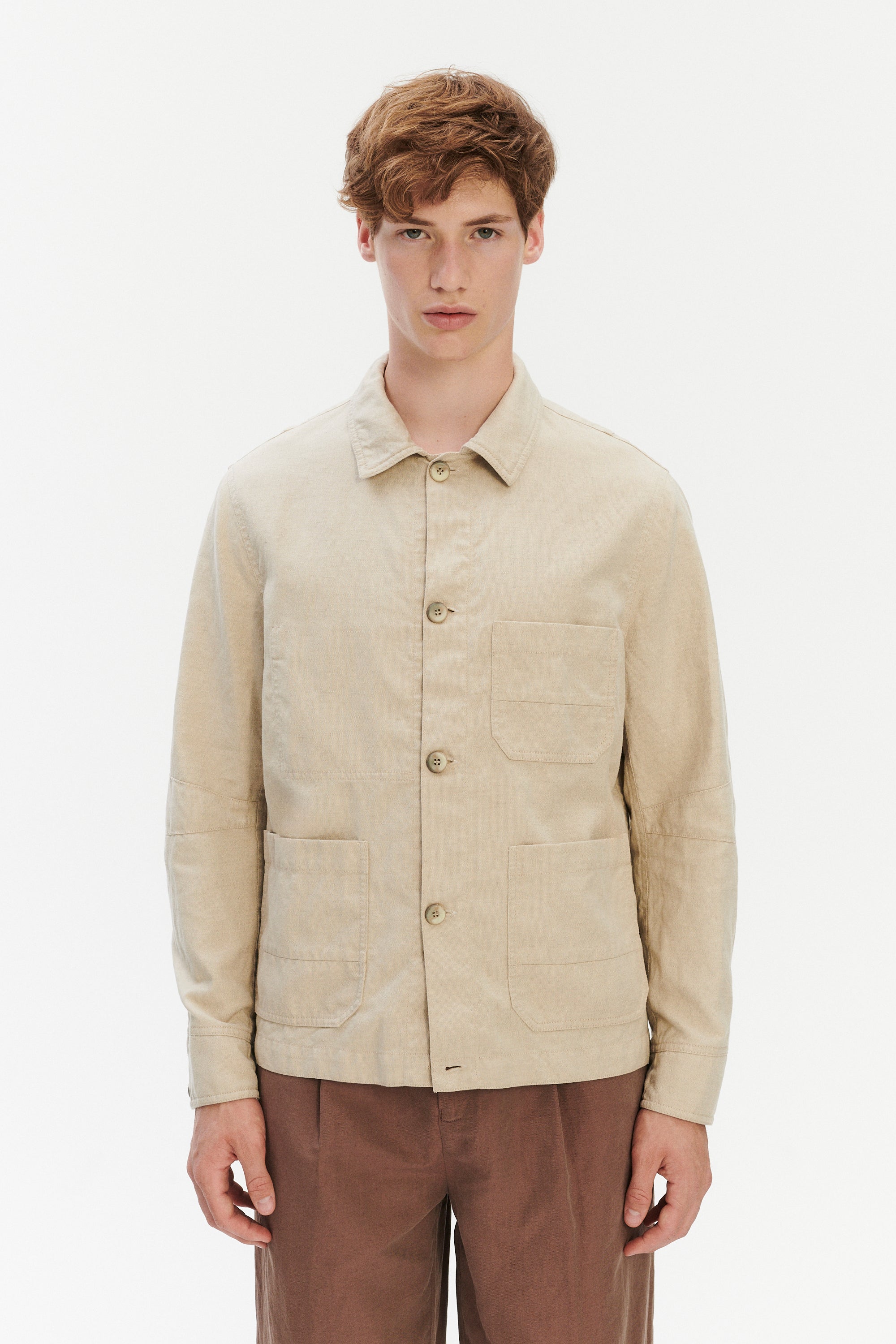 Workwear Jacket in a Blend of Cotton and Linen in Beige