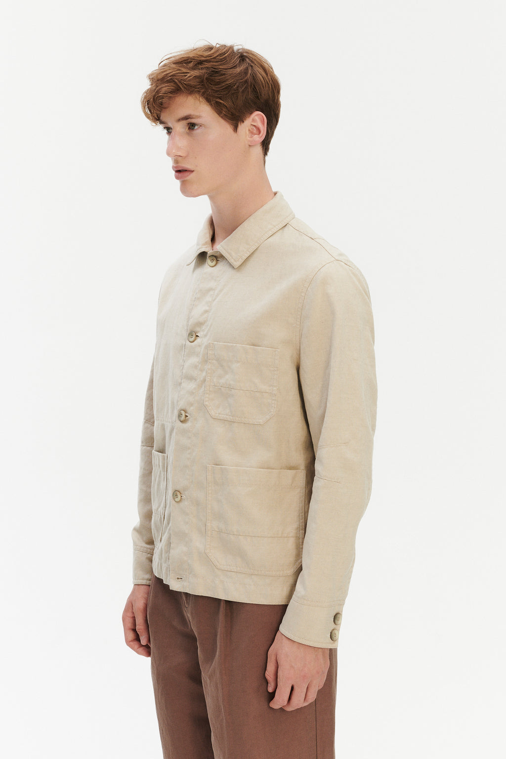 Workwear Jacket in a Blend of Cotton and Linen in Beige