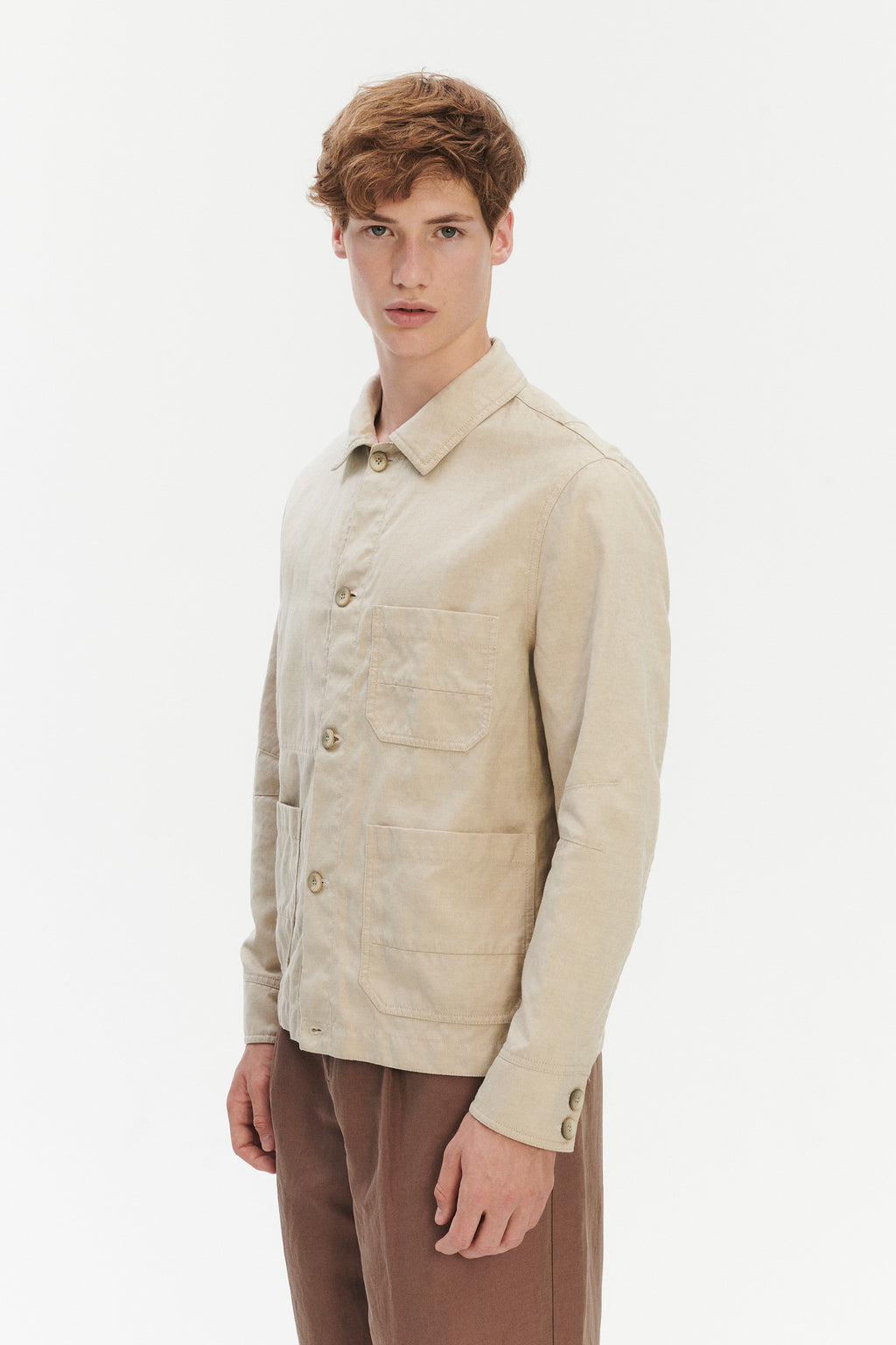Workwear Jacket in a Blend of Cotton and Linen in Beige