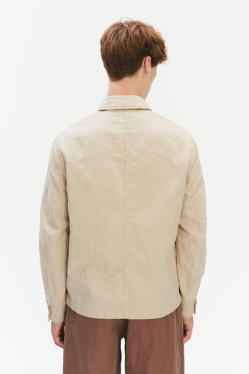 Workwear Jacket in a Blend of Cotton and Linen in Beige