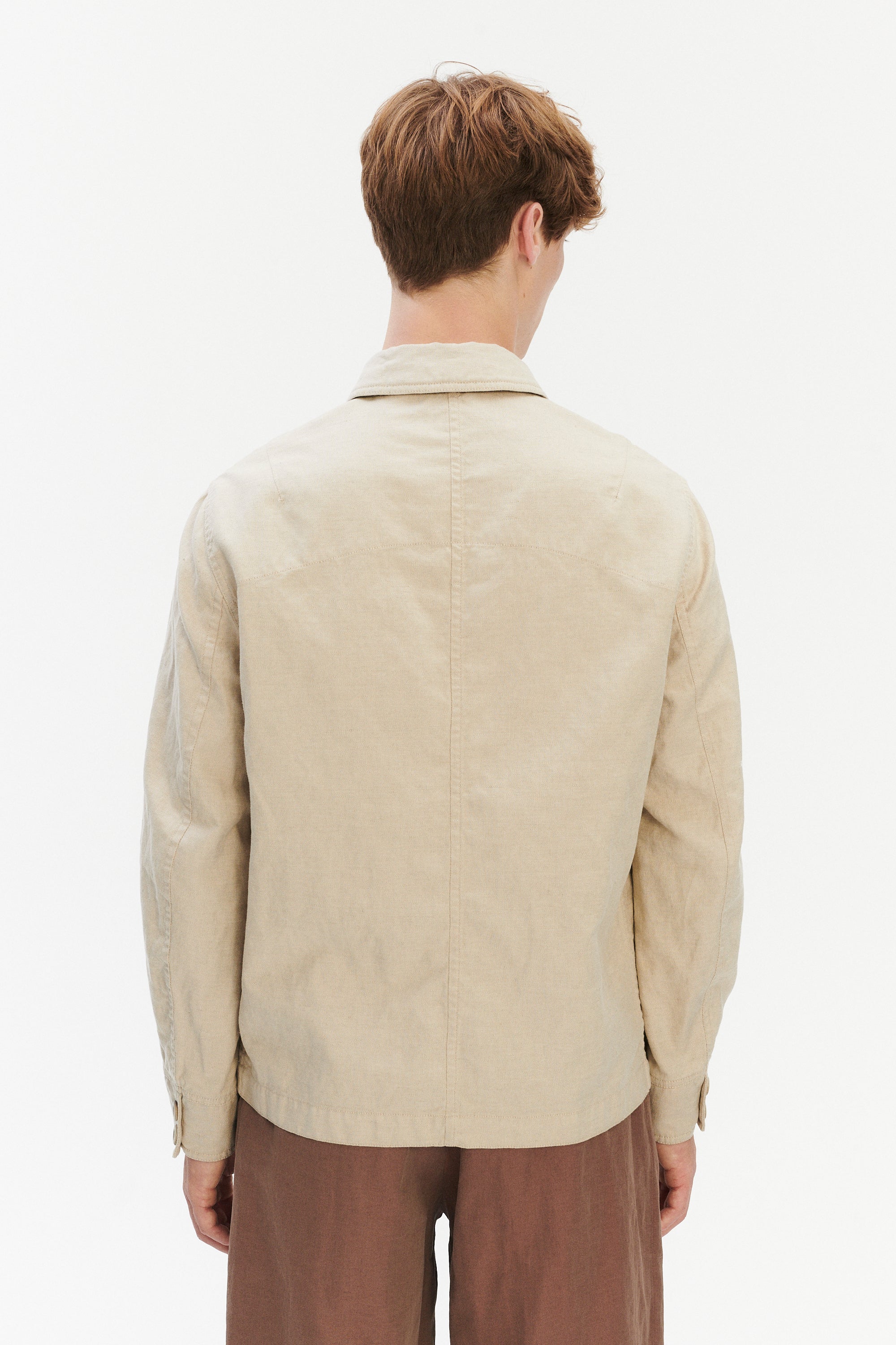 Workwear Jacket in a Blend of Cotton and Linen in Beige