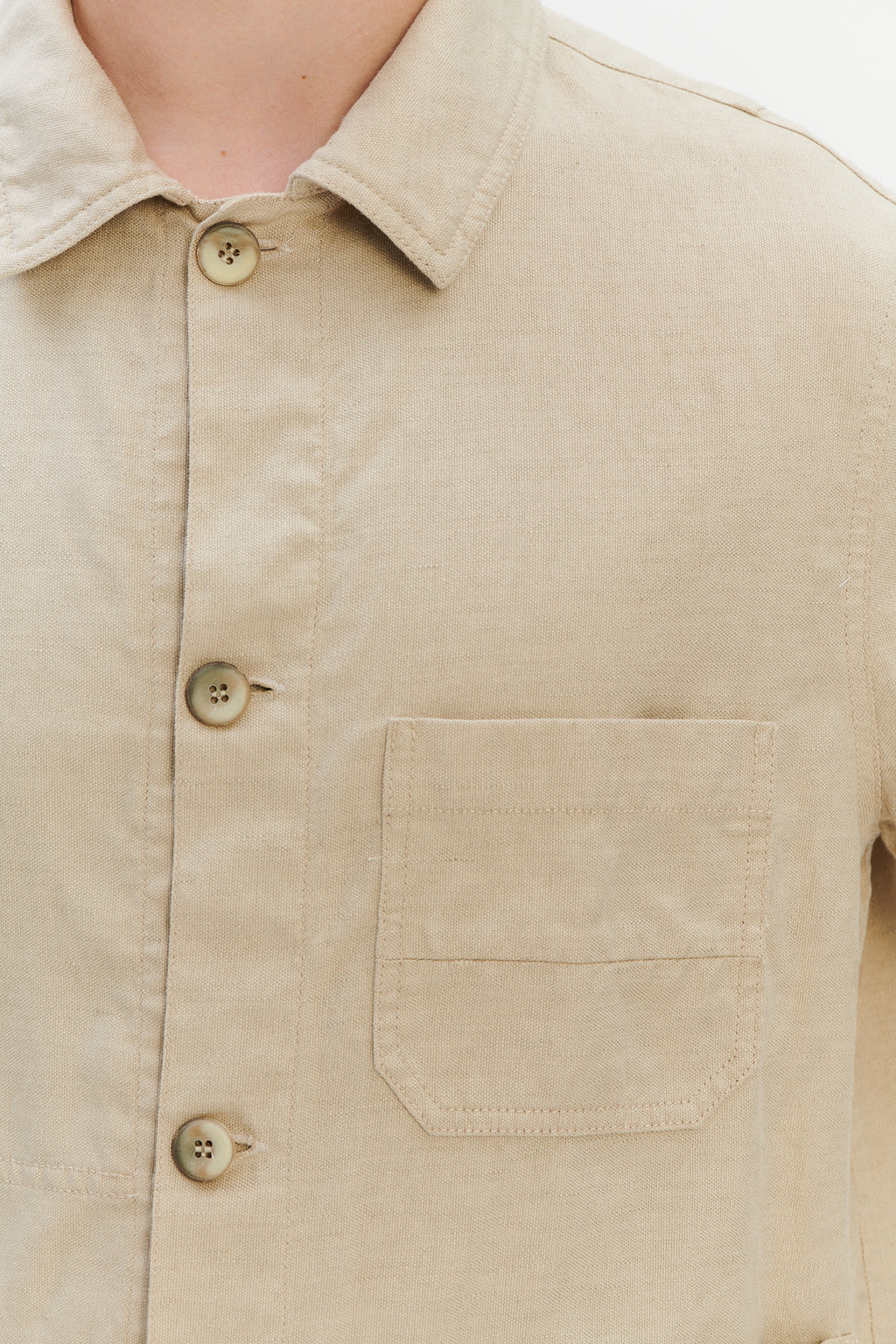 Workwear Jacket in a Blend of Cotton and Linen in Beige