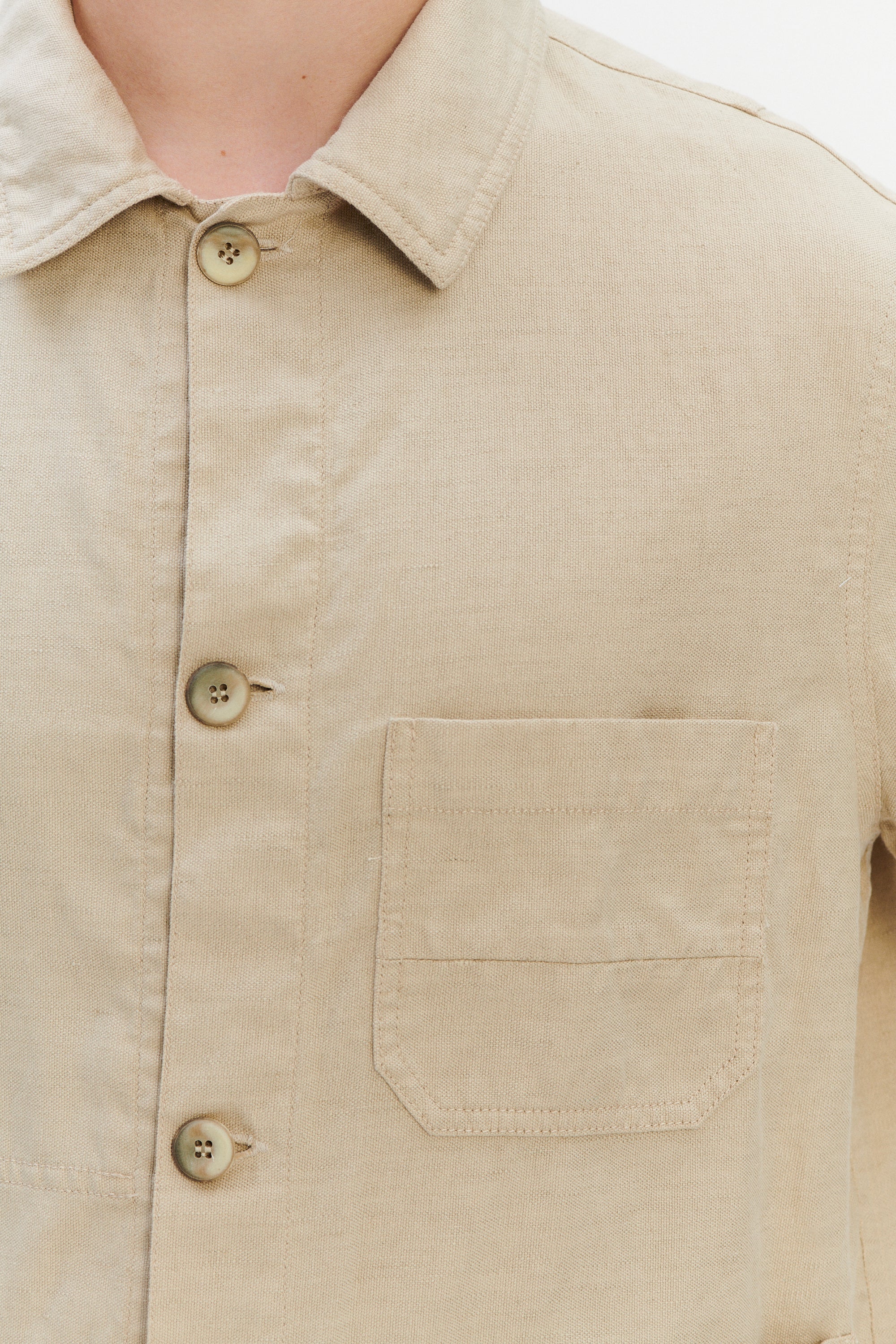 Workwear Jacket in a Blend of Cotton and Linen in Beige