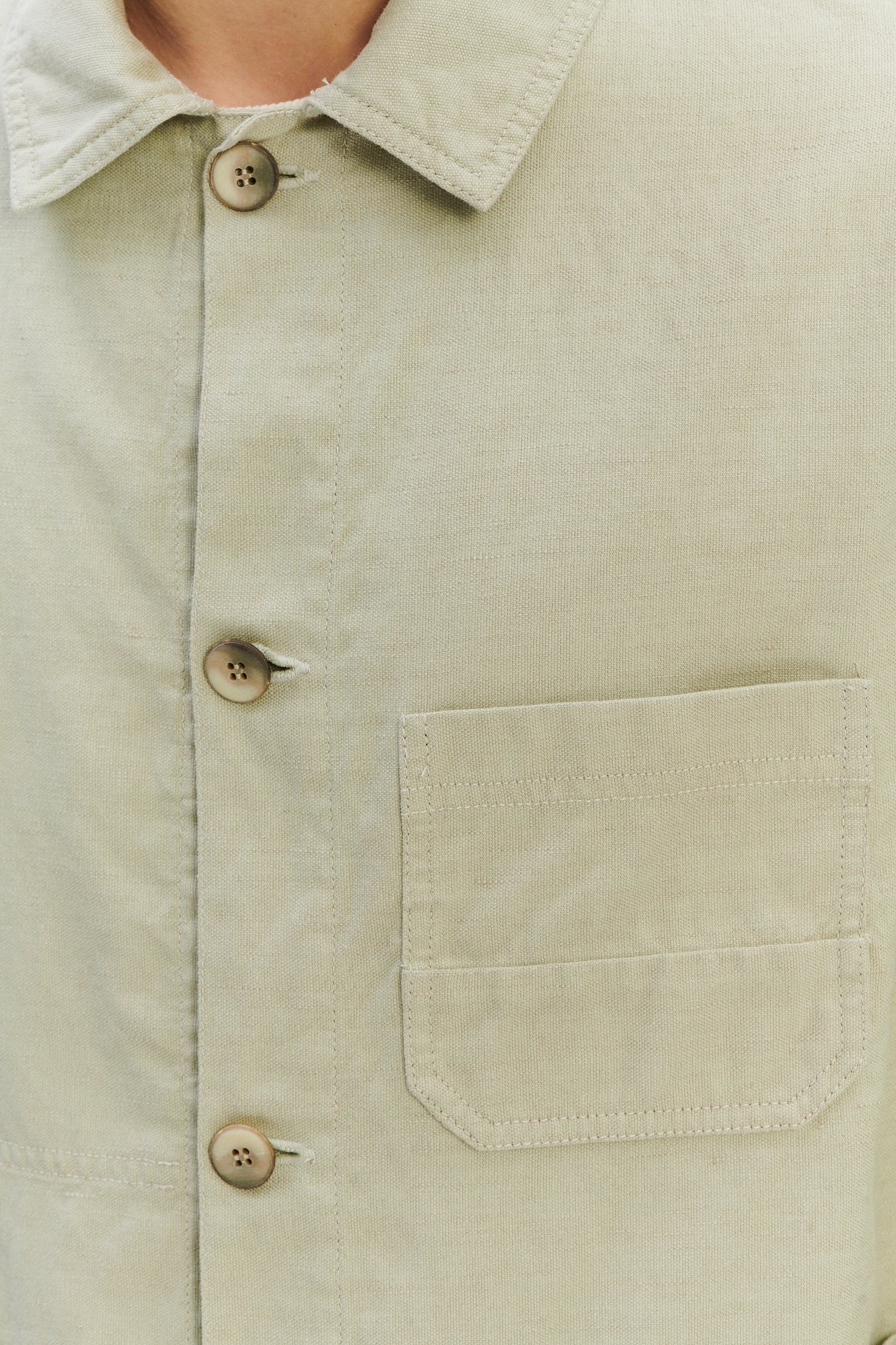 Dijon Workwear Jacket in a Pale Thyme Green Blend of Cotton and Linen