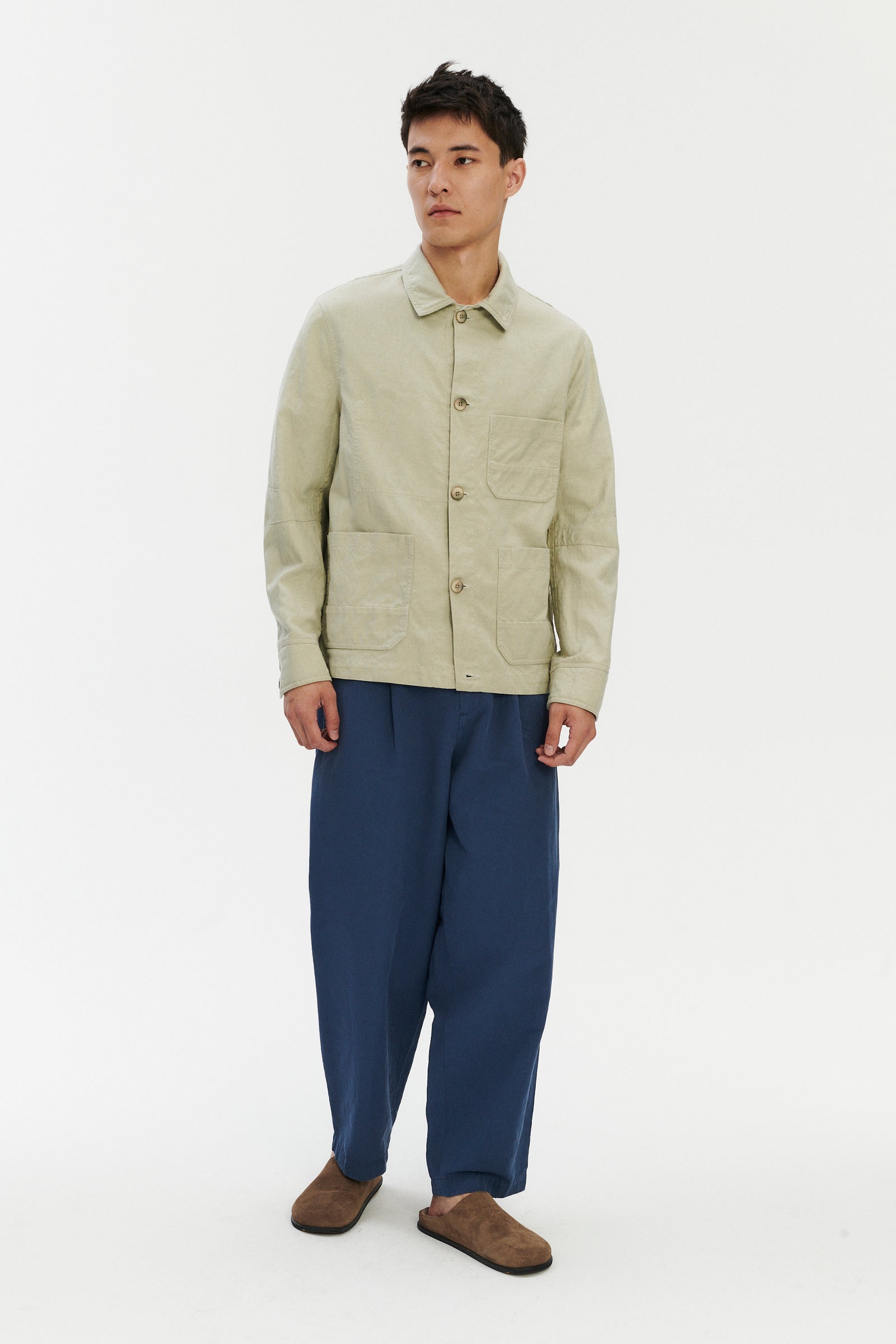 Dijon Workwear Jacket in a Pale Thyme Green Blend of Cotton and Linen