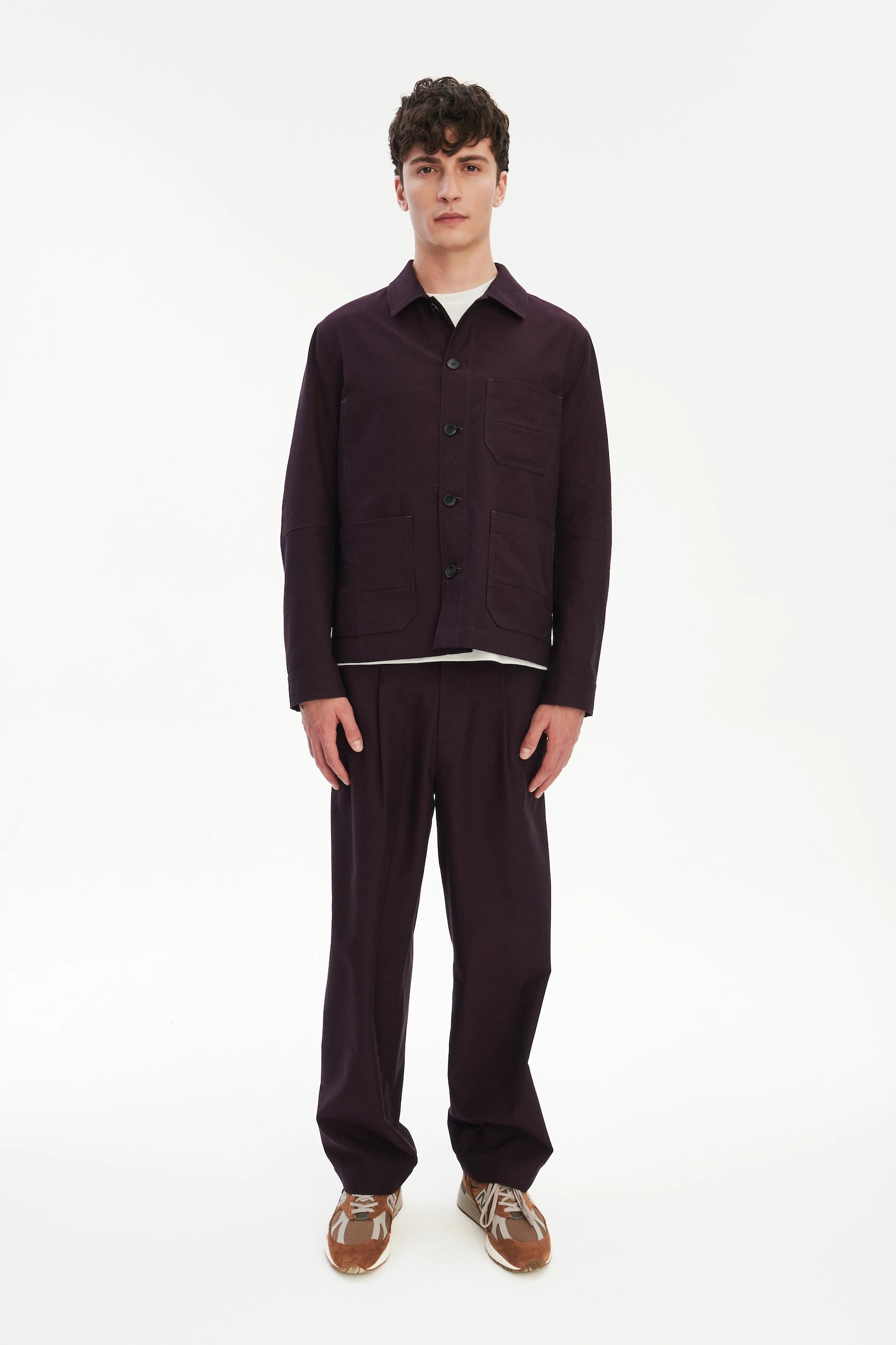 Dijon Workwear Jacket in a Deep Burgundy Red Firm Italian Cotton by Subalpino
