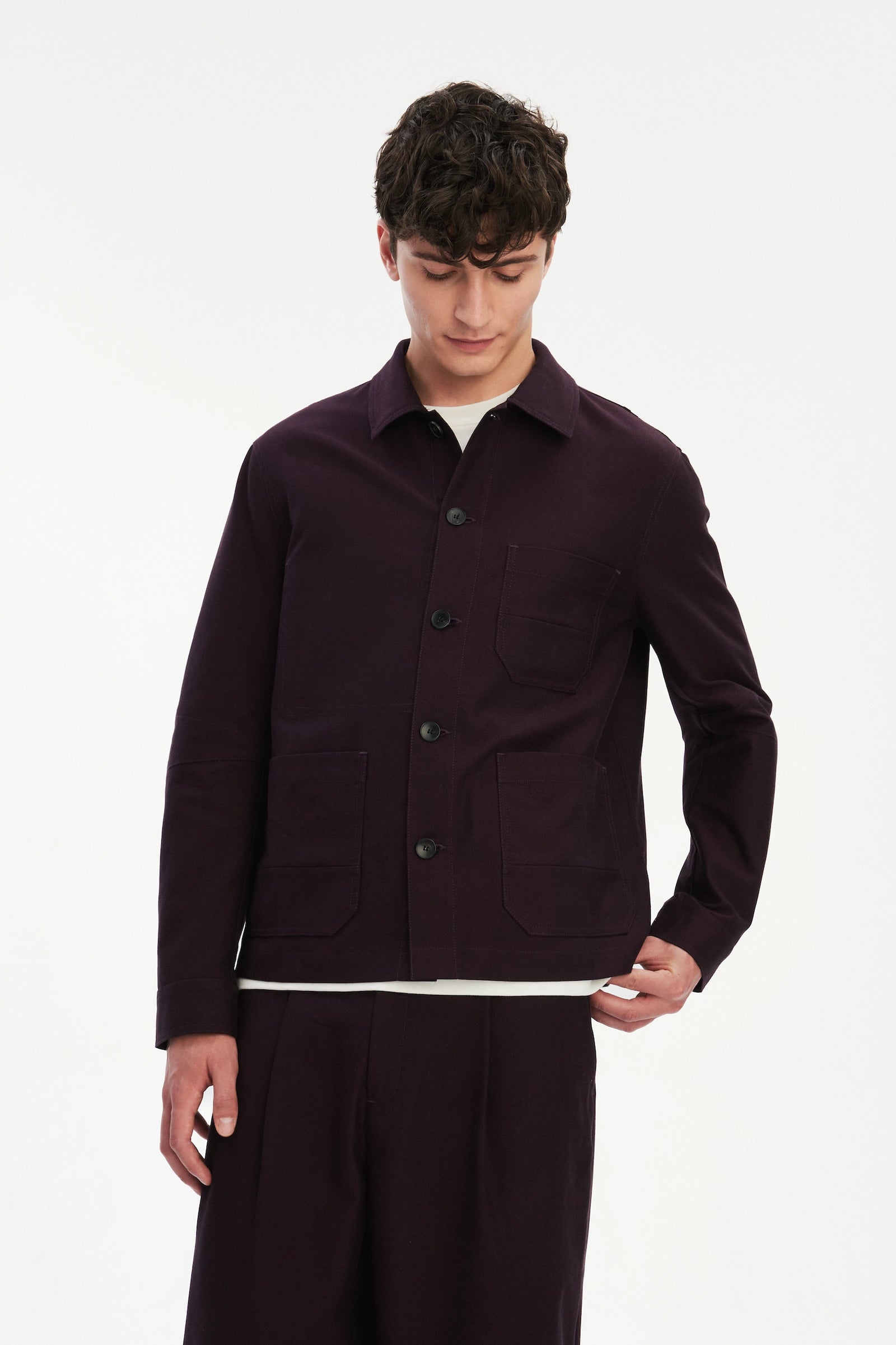 Dijon Workwear Jacket in a Deep Burgundy Red Italian Cotton by Subalpino