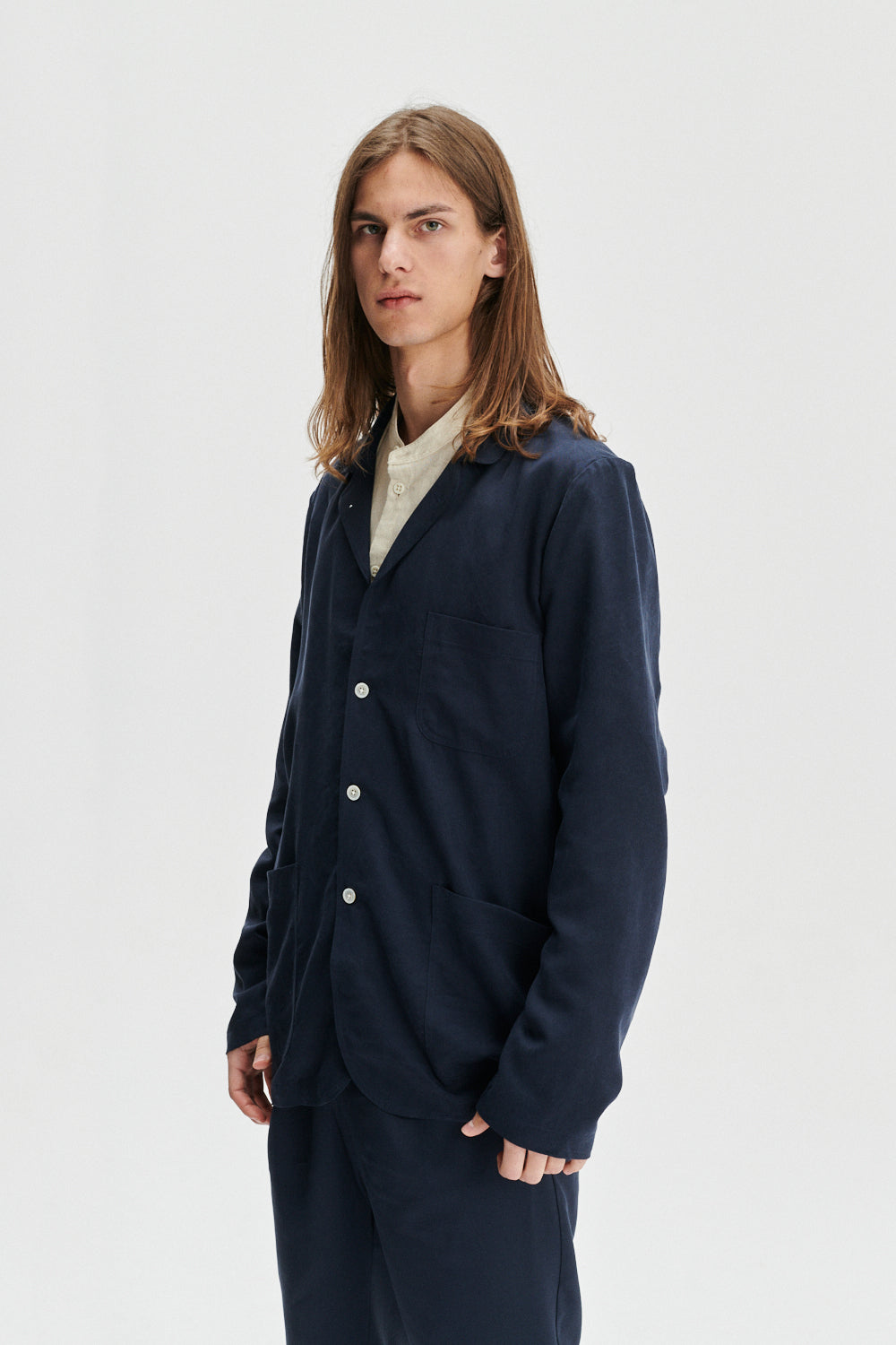 Versatile Sporting Jacket and Overshirt in a Navy Blue Fine Italian Lyocell